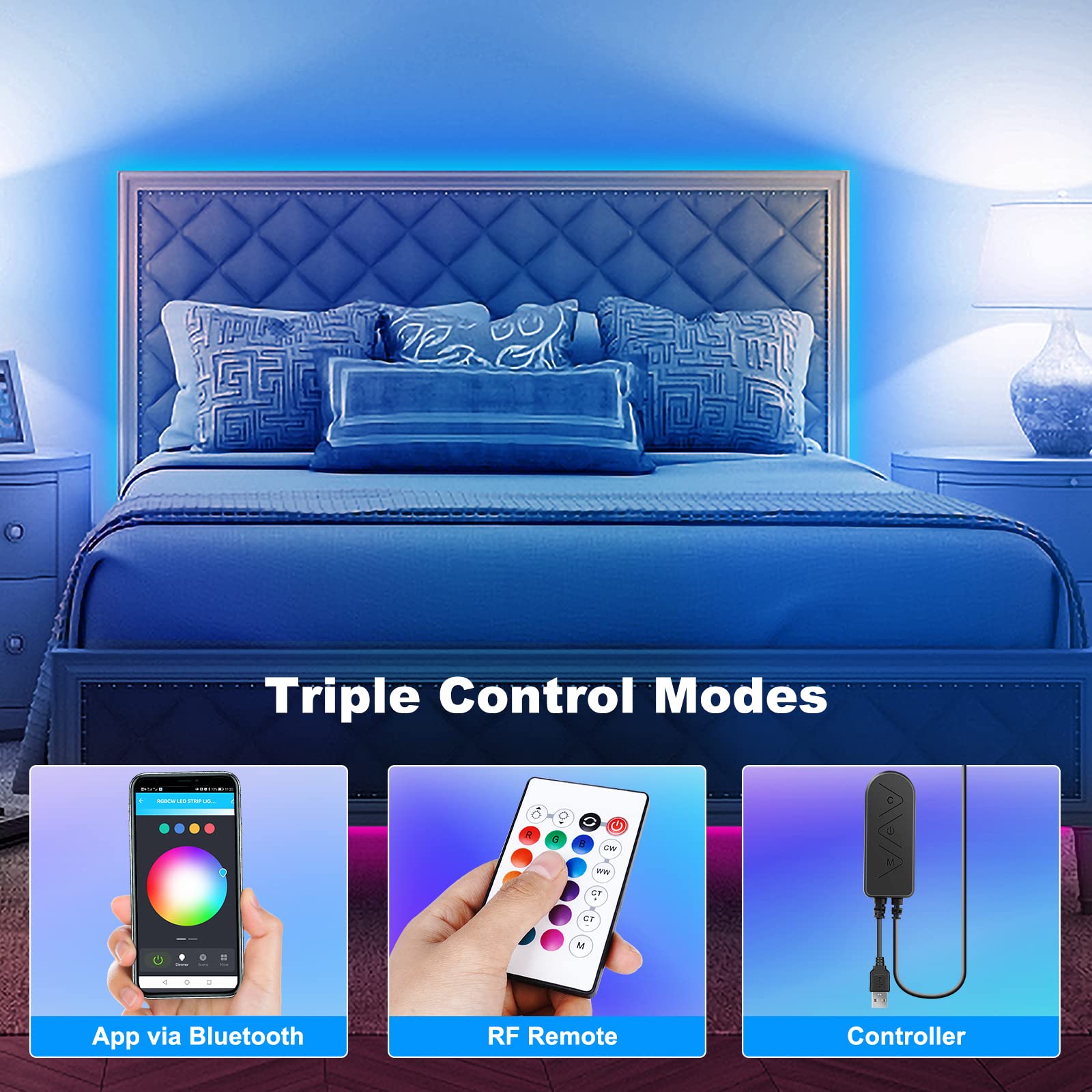 Tatazone Bluetooth RGBWW LED Backlight for 70-75 Inch TV, Model LR7008, RGB+Tunable White, App Control, Music Sync