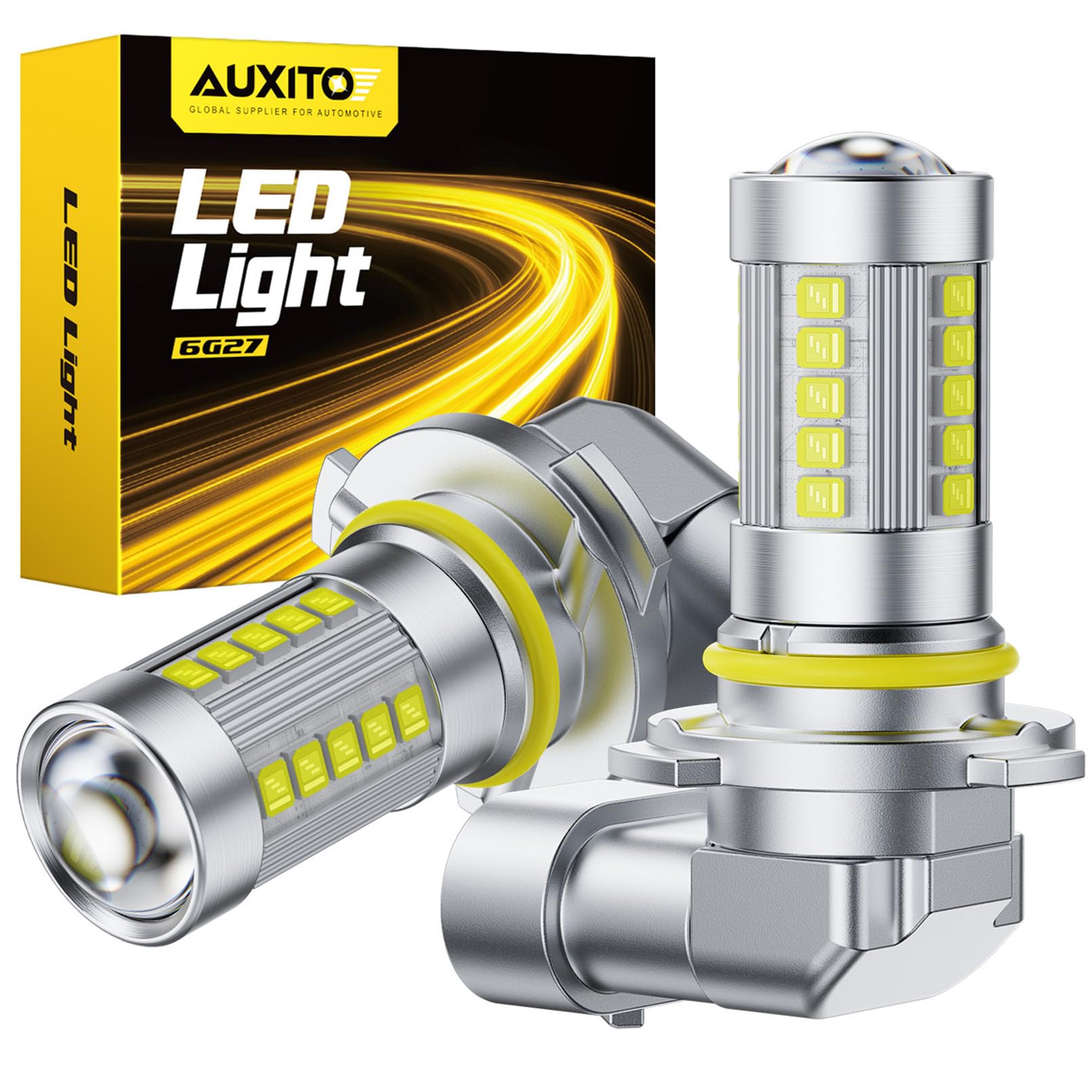 AUXITO 9006 LED Fog Light Bulbs, 6500K Cool White, Mini Size HB4, 360° Illumination, Pack of 2