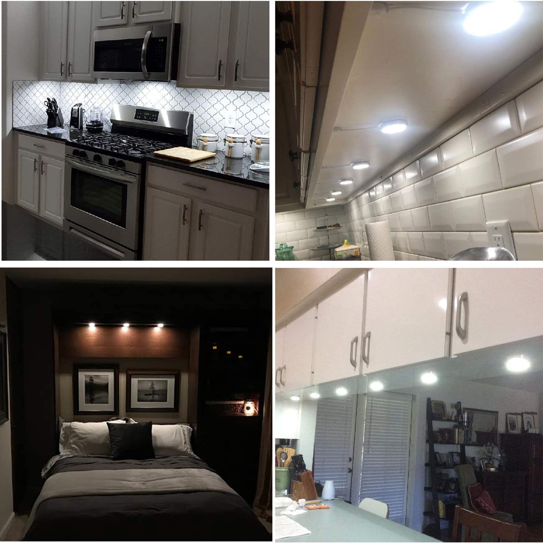 CRISETEK Puck Lights - Bluetooth Smart Control Dimmable Under Cabinet Lighting, Silver, Cool White Light, 4-Pack, Aluminum