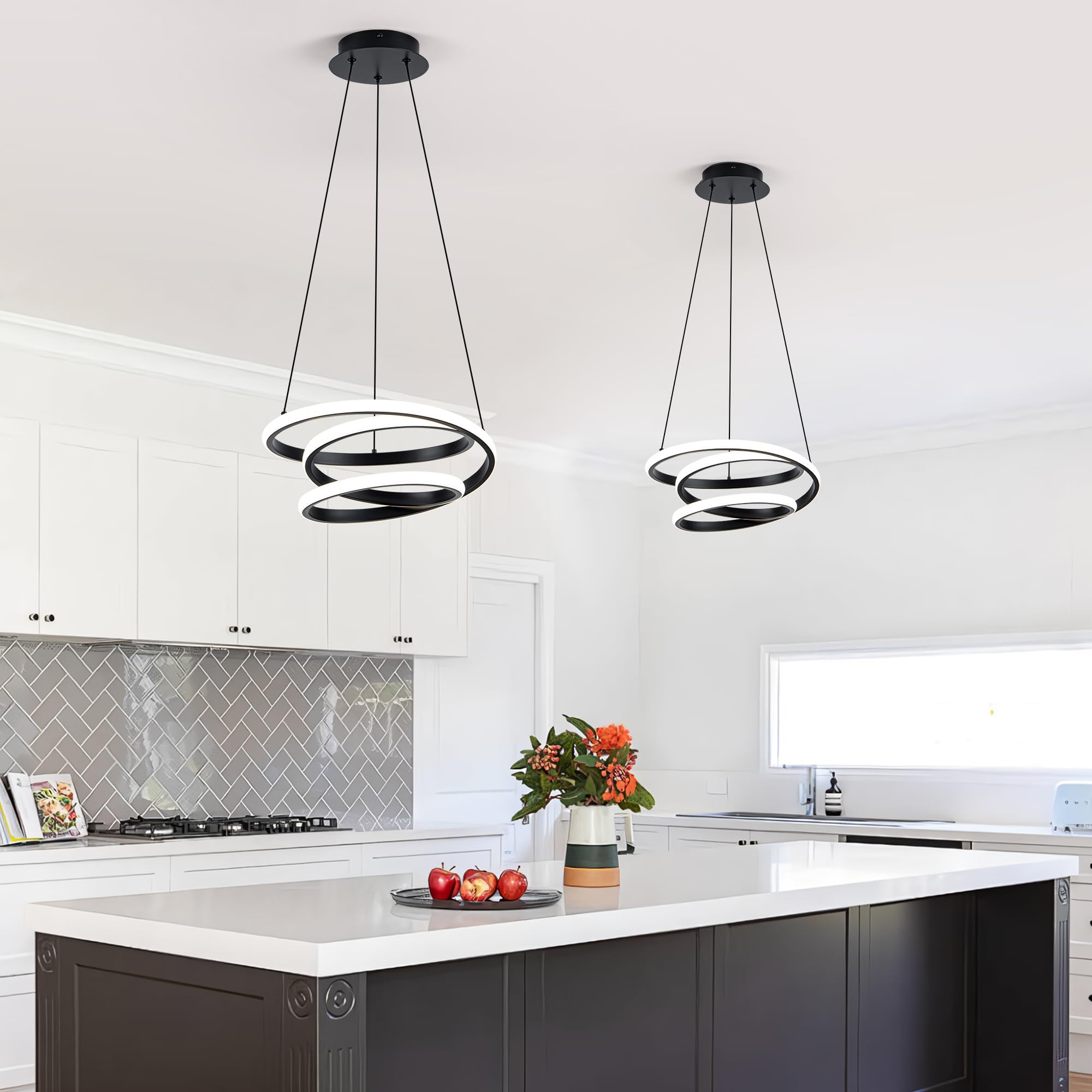 Mayful Modern Chandelier With Remote Control  3-Color Dimmable Led Pendant Light Fixtures  Height Adjustable Kitchen Island Lighting For Dining Room Bedroom Living Room Foyer Office Black 13.78 Inches