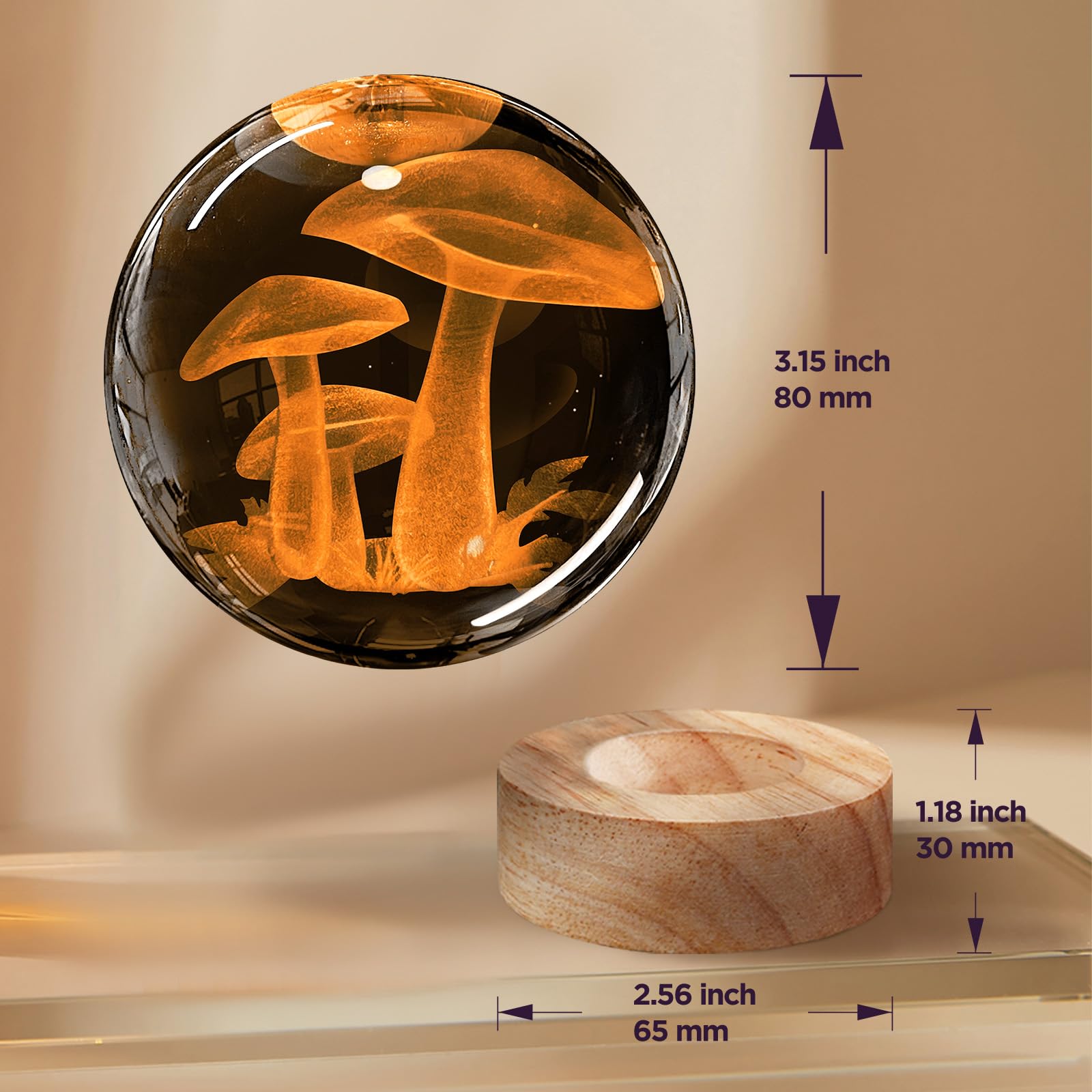 Yylzephb 3D Mushroom Crystal Ball Night Light With Woodern Base, Mushroom Glass Ball Lamp With 16 Colors And Remote Control Cool