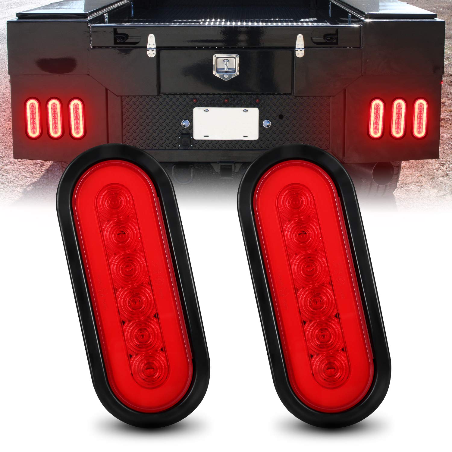 Aaiwa 6&quot; Oval Red Led Trailer Tail Lights 2Pcs, Turn Stop Brake Trailer Lights For Rv Truck, With Surface Mount Grommet