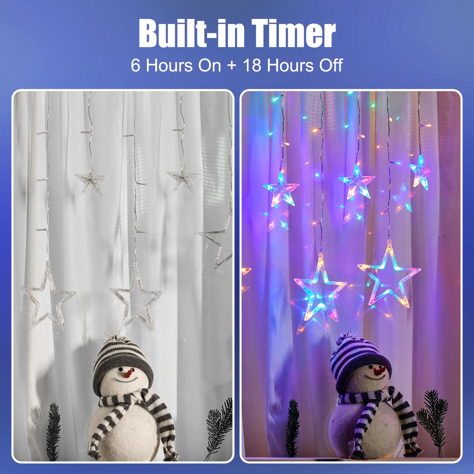 Minetom Star Curtain Lights - 138 LED 12 Star Christmas Window Lights with Remote and Timer, 8 Modes and Dimmable, Connectable S