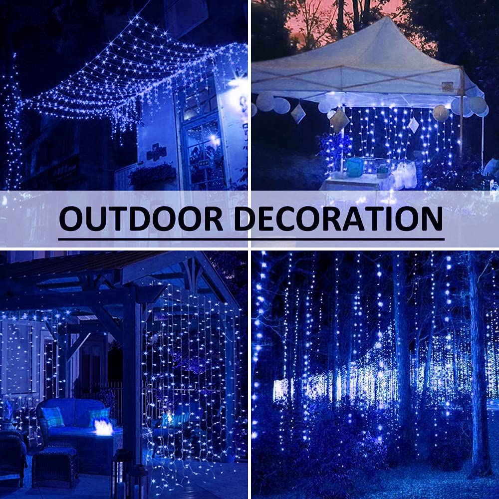 Solhice LED Curtain Lights, Blue, 20ft x 10ft, 600 LEDs, Indoor/Outdoor Twinkle String Lights for Wedding & Decor, Model BD-600-C-W-B