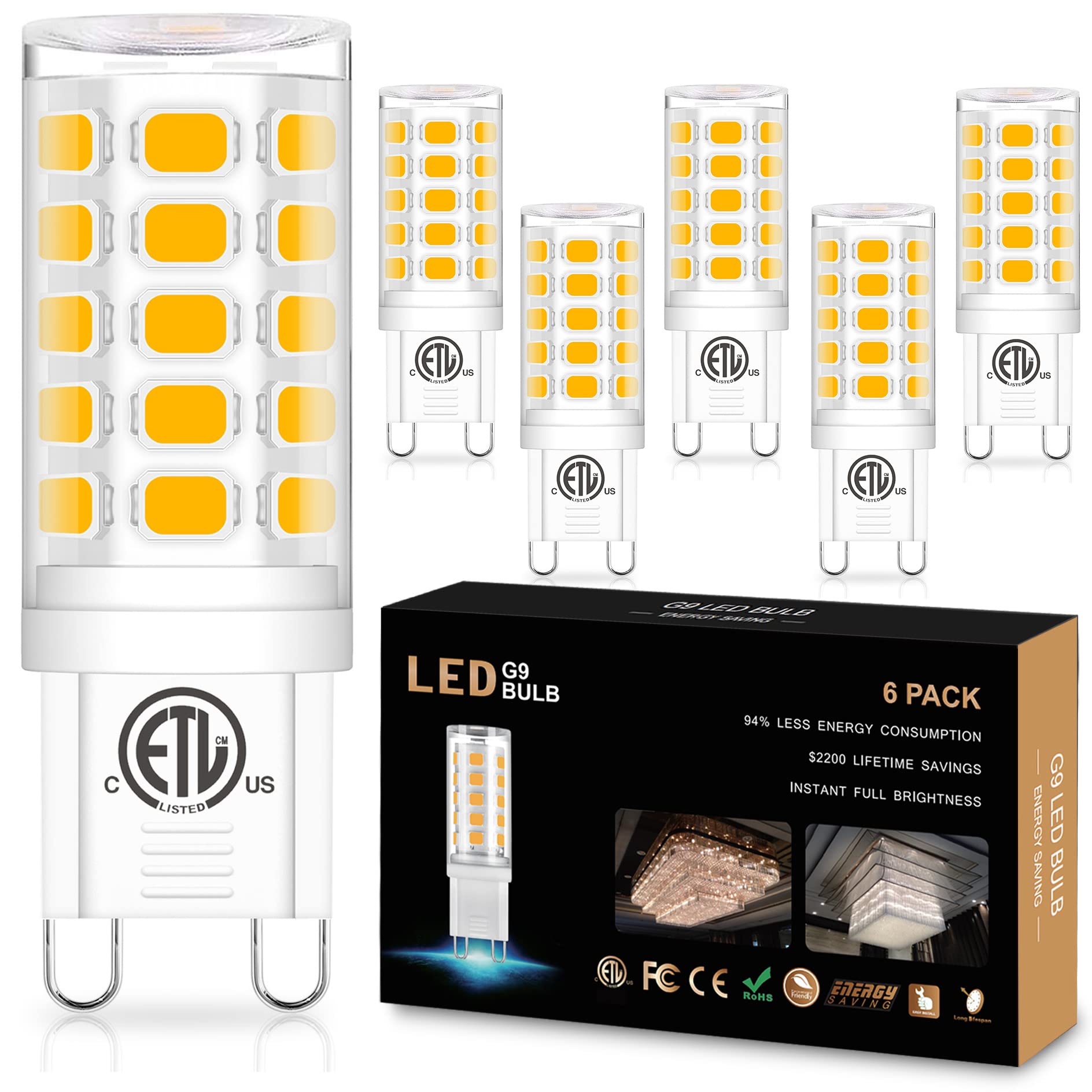 Sailstar G9 Led Bulb, 3000K Soft White, G9 Bulb 40W Equivalent, G9 Led 360 Beam Angle 400Lm No Flicker 120V, G9 Bi-Pin Ceramic B