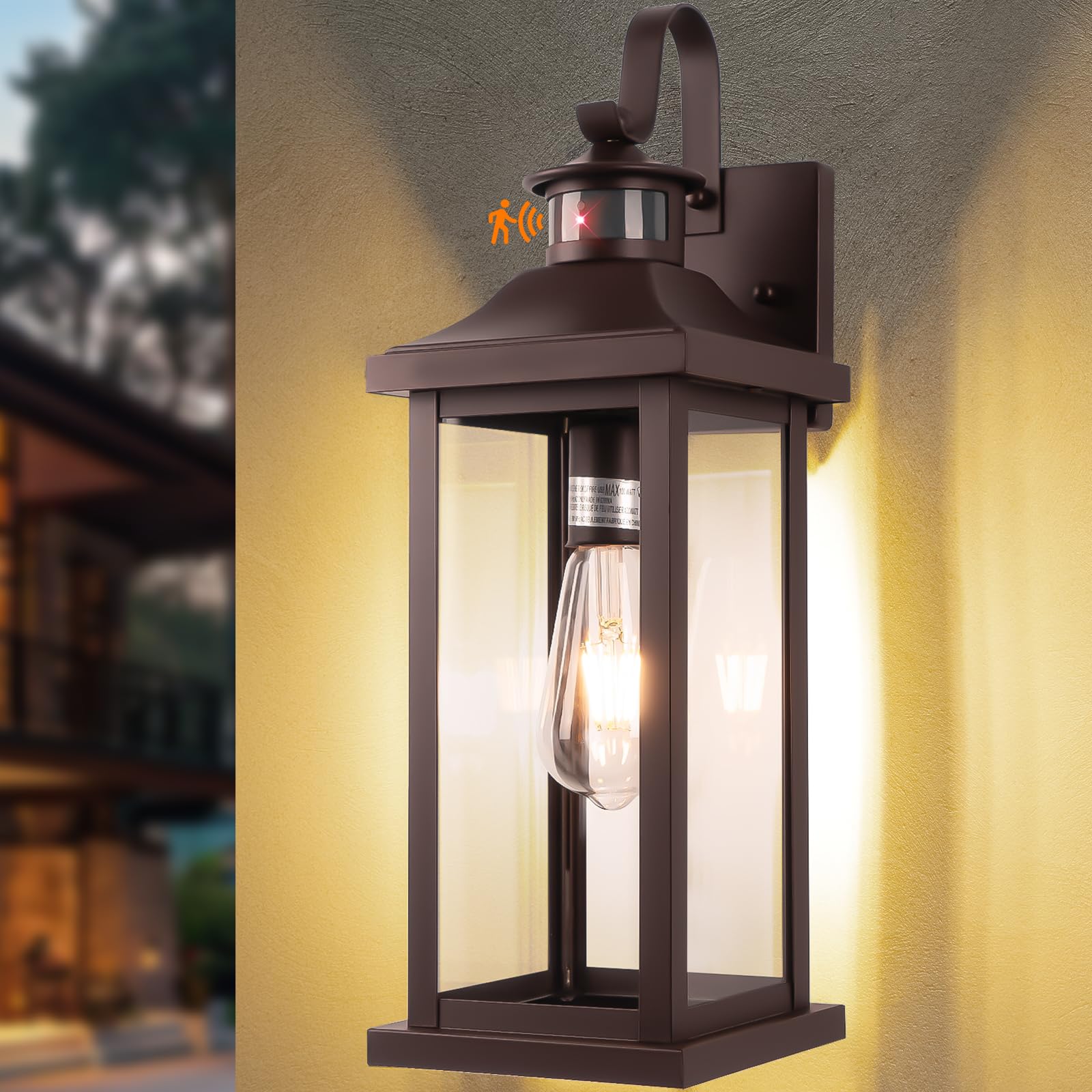 Roravilila 1-Pack 18 Inch Oil Rubbed Bronze Motion Sensor Outdoor Wall Lantern IP65 Waterproof, Large Brown Dusk to Dawn Outdoor