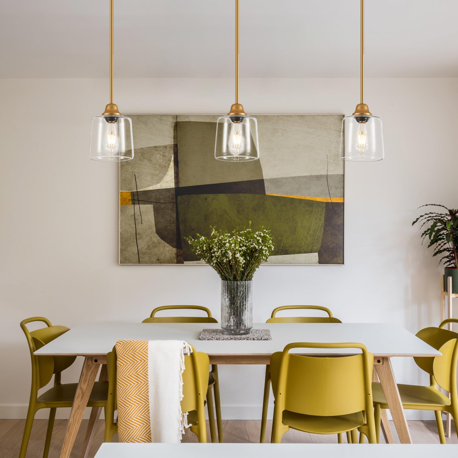 VILUXY Gold Pendant Light, Clear Glass Shade, 1 Light Modern Farmhouse Fixture, Model 500-EK, Ideal for Kitchen Island and Dining Room