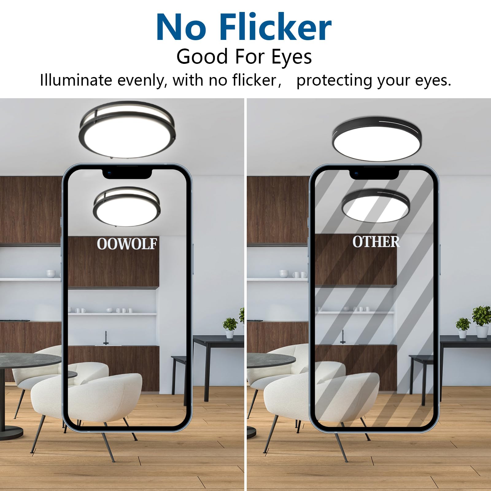 OOWOLF LED Ceiling Light, 10 Inch, 24W Brightness Adjustable, Black, 2-Pack, Model CT65NB2, Daylight White