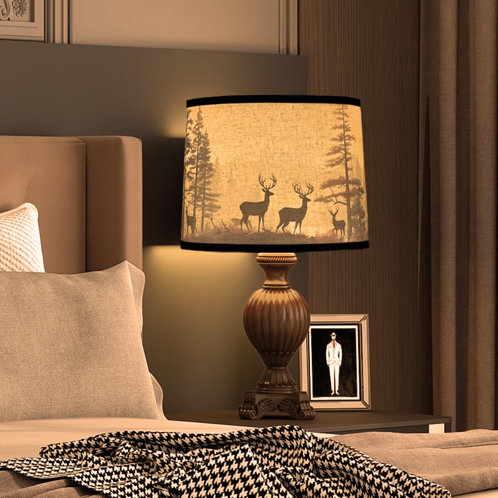 Lamp Shades Set Of 2, Medium Fabric Deers Lampshades For Table Lamps, Floor Lamps, 13'' Top X 13'' Bottom X 10'' High (Spider) H