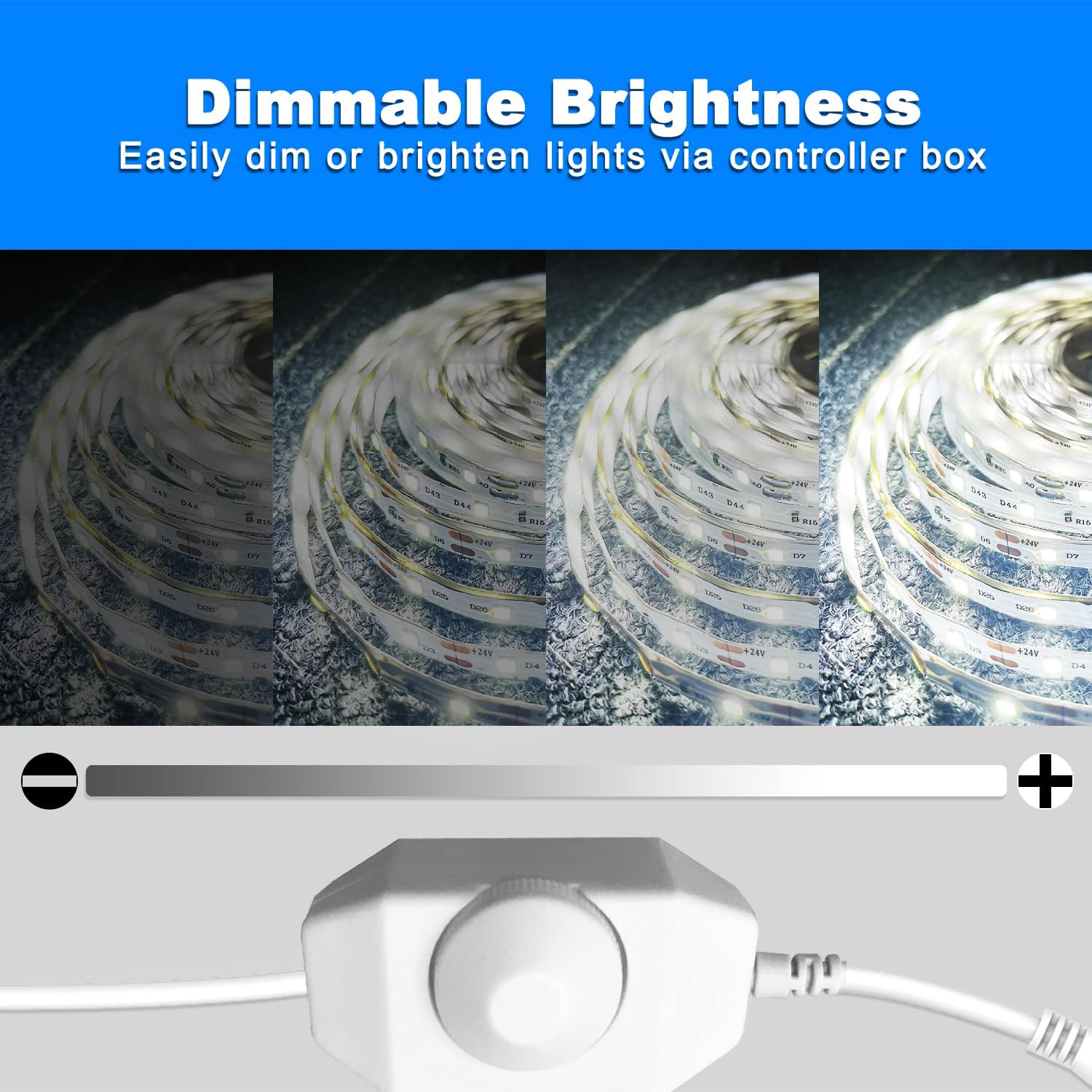 VOLIVO LED Strip Light 50ft Dimmable 6500K Bright Daylight White Flexible Tape for Mirror Kitchen Cabinets Bedroom VLSLW7502