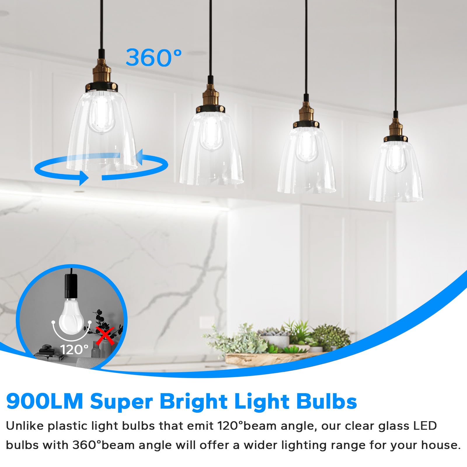 12-Pack Vintage Led Edison Bulbs 60W Incandescent Equivalent, St58 Led Light Bulbs 5000K Daylight White 6.5W, 900Lm High Brightn