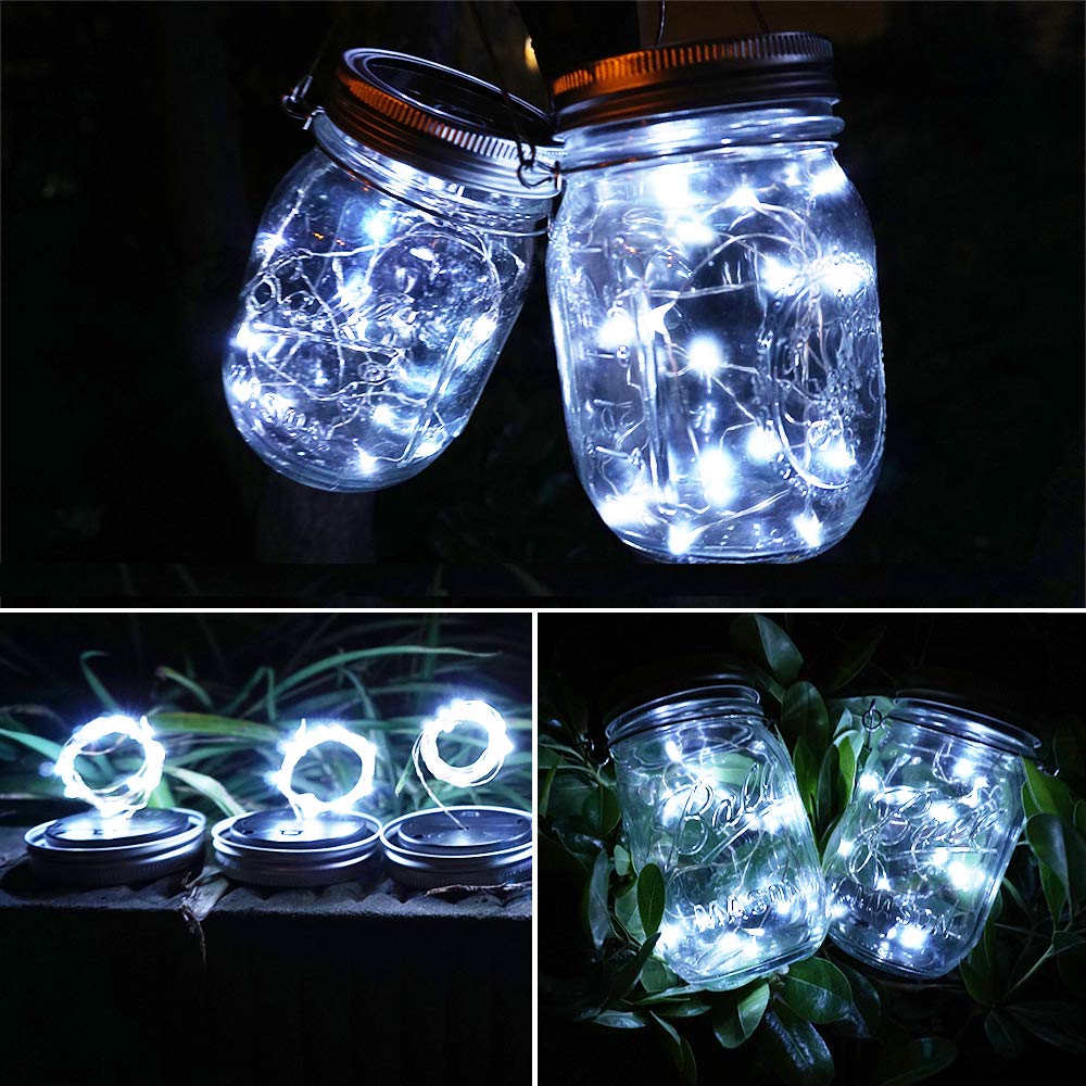 SunKite Solar Mason Jar Lights, 8 Pack 15 LED Waterproof Fairy Lights, Cool White for Patio, Yard, Garden, Wedding Decoration