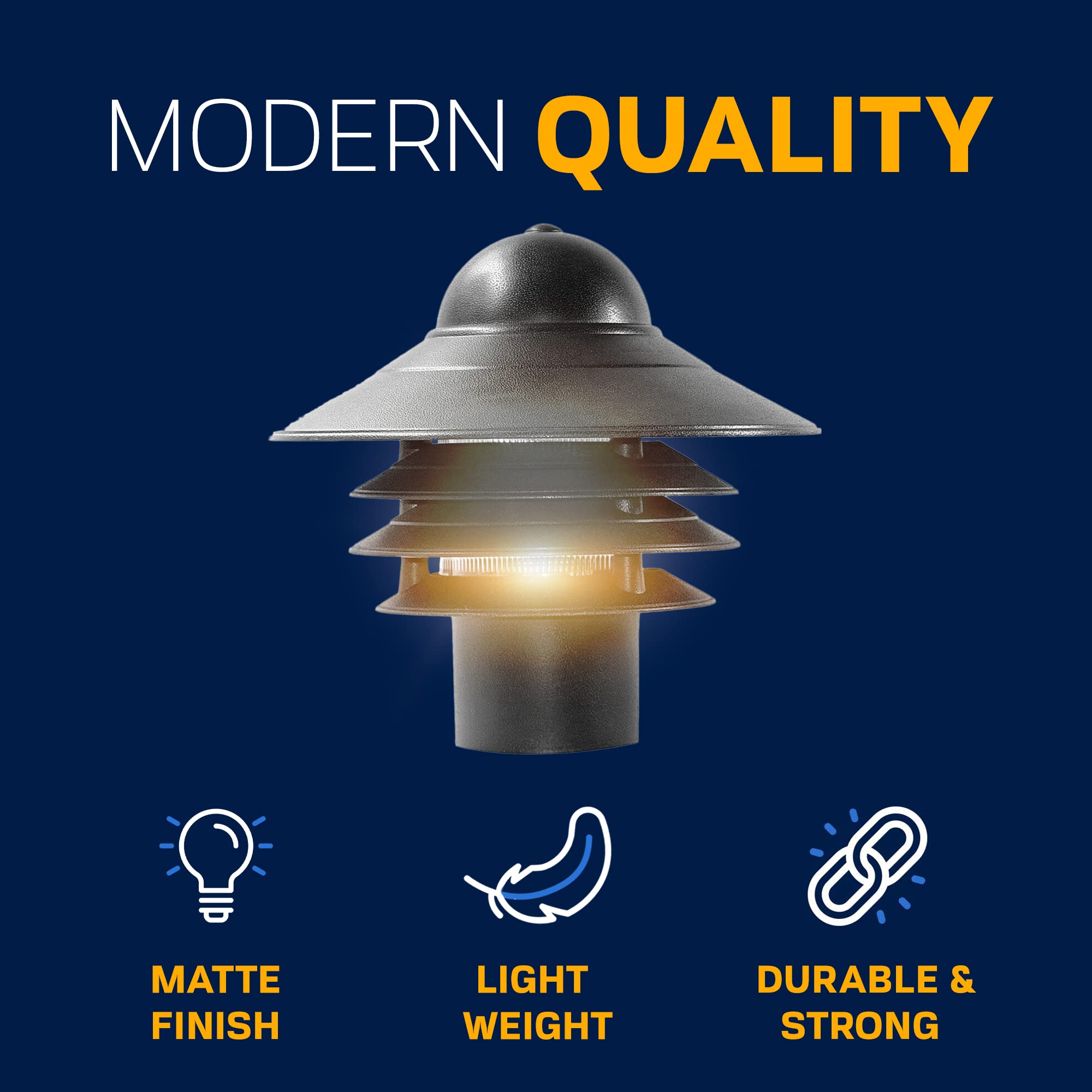 KastLite Nautical Post Walkway Lamp | 10in High | Black | UL Listed | Fits 3in Posts | Model KL-NAUT-PM-B-BULB