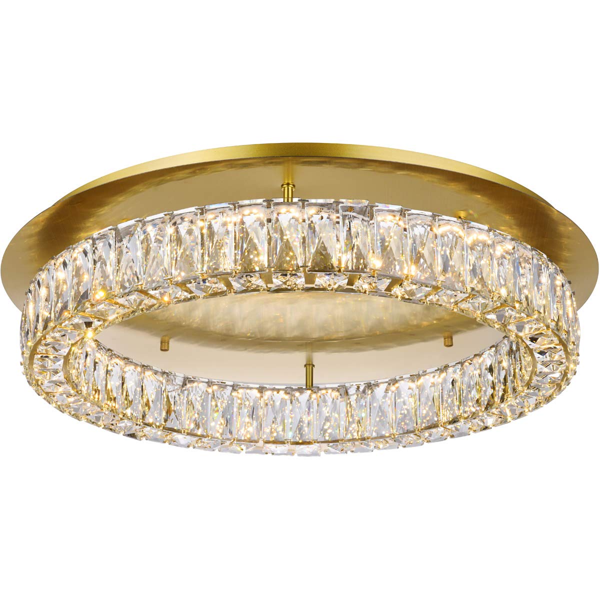 Elegant Lighting Gold Flush Mount Led Light With Clear Crystal, 25.6&quot; Modern Ceiling Fixture