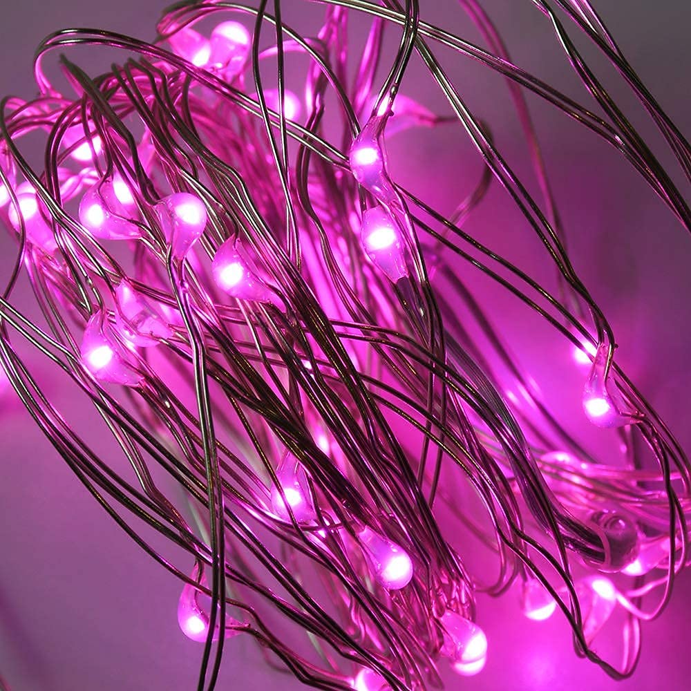 JosMega Solar Powered Fairy String Lights, 33ft, 100LED, Waterproof, 8 Modes, Pink, Outdoor Christmas Decorations