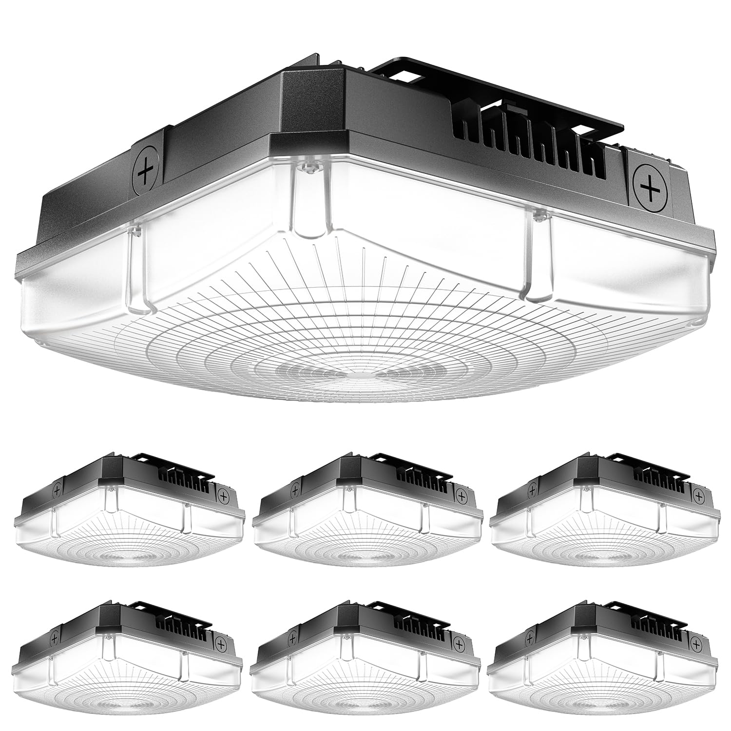 Sunco 6 Pack Outdoor Canopy Lights, LED Square Ceiling Exterior Carport Garage Patio Porch Light, Waterproof IP65, 60W, 8000 Lum