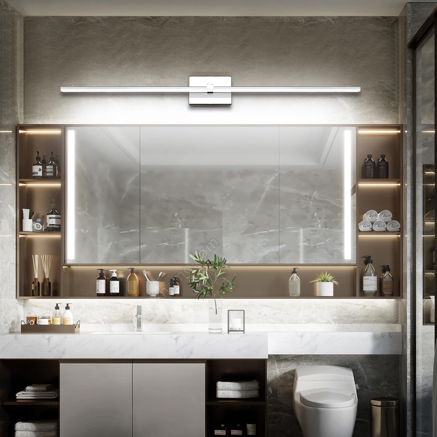 Zuzito Modern Bathroom Vanity Light 48 Inch, 32W Dimmable 5Cct Led Bathroom Light Fixture Over Mirror, Chrome Vanity Lights Bar