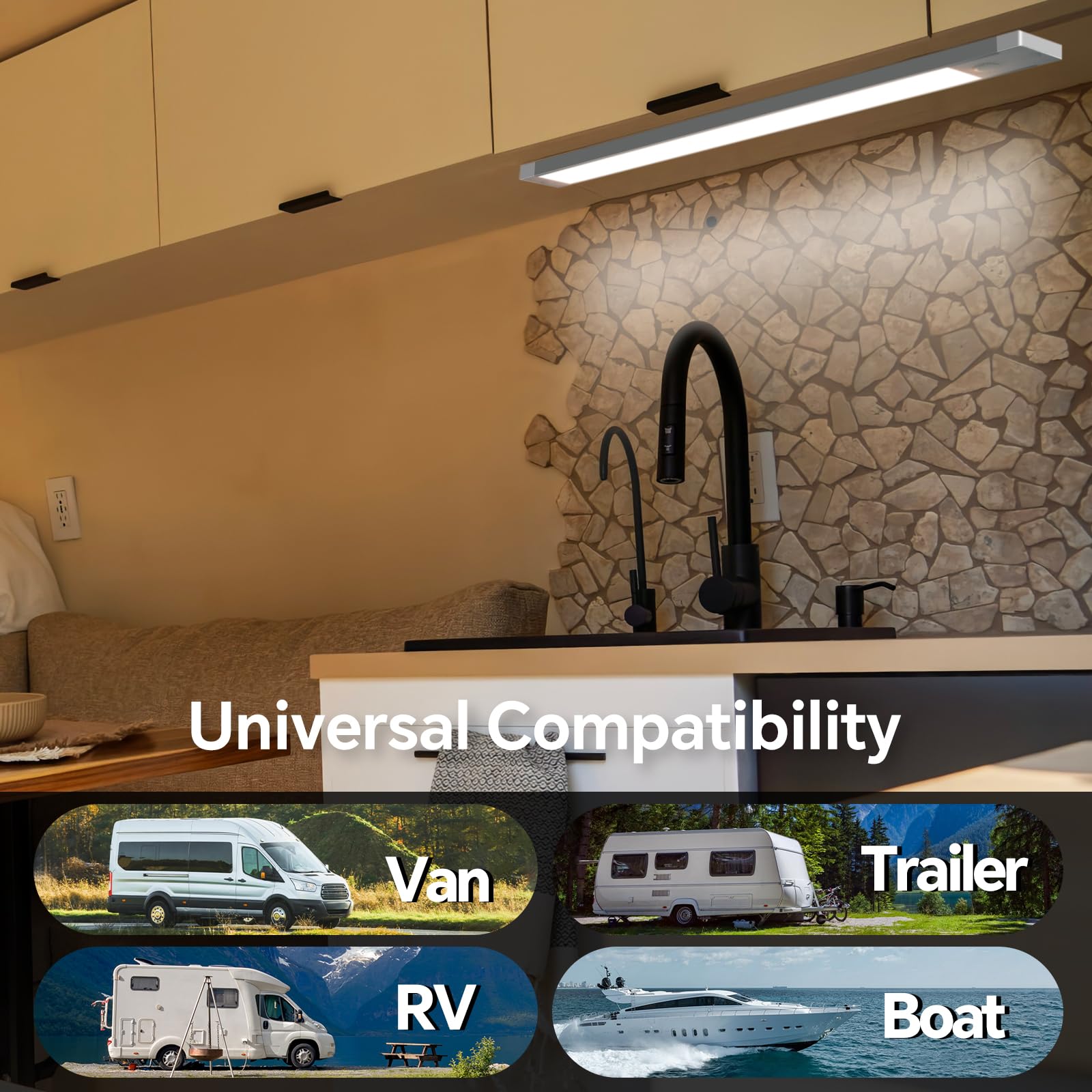 acegoo RV LED Light Bar 12V - 12 Inch Warm White Aluminum Strip with Dimmer & Red Night Light for Kitchen & Under Cabinet