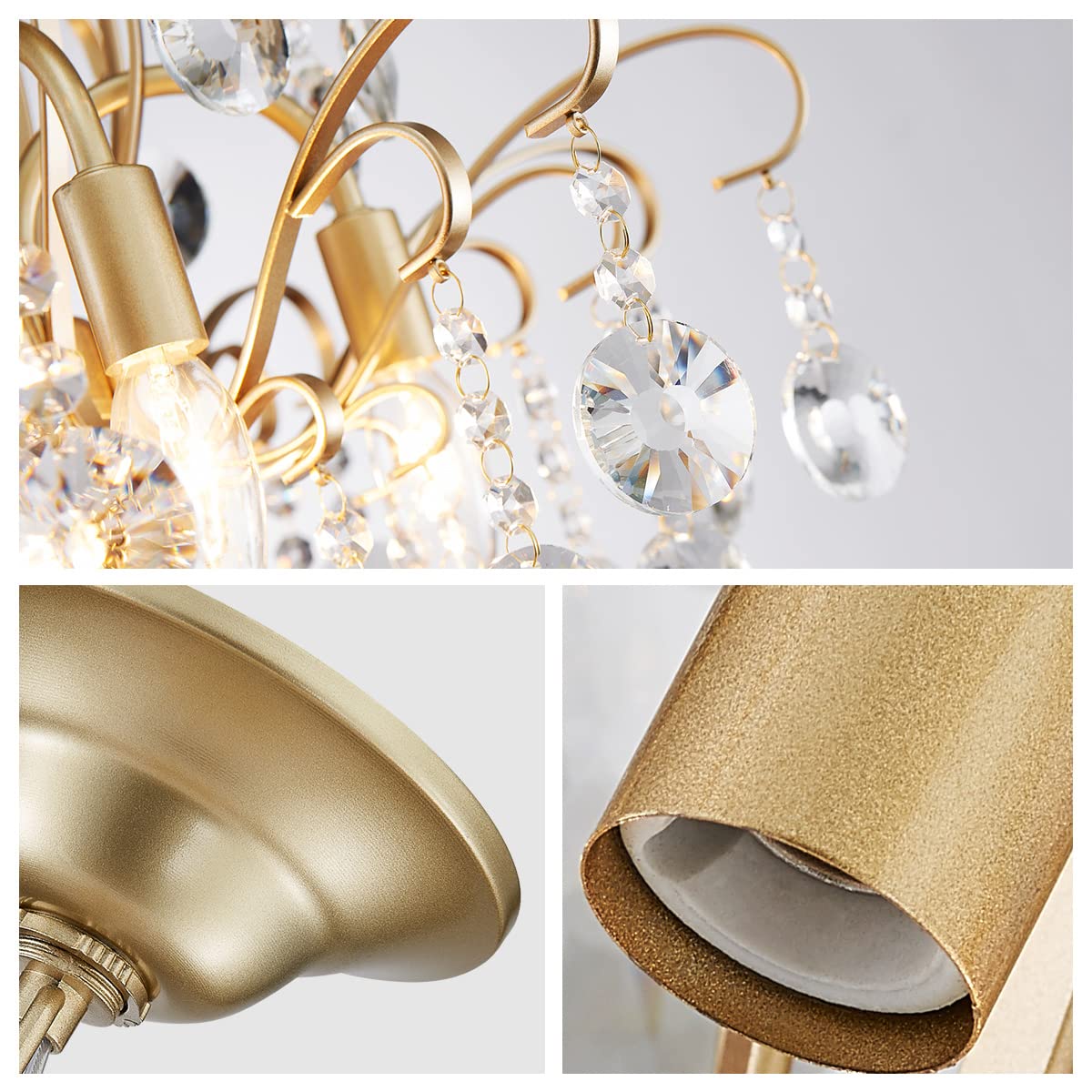 Wuzups 5-Light Crystal Chandelier Pendant Light, Modern Gold Fixture For Bedroom & Kitchen