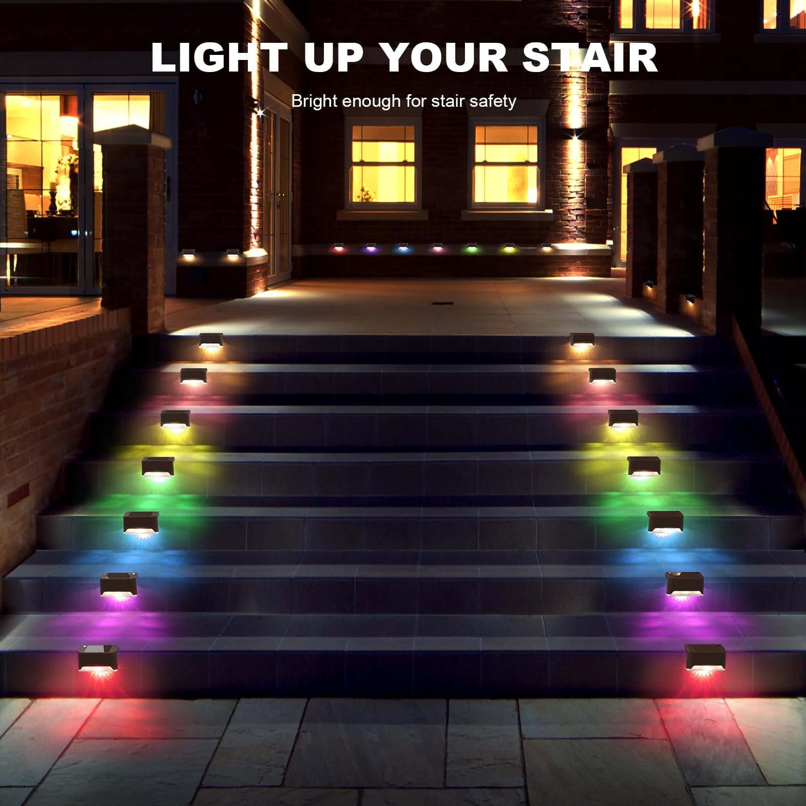 pearlstar 24 Pack Waterproof LED Solar Step Lights, Color Changing, Brown, Outdoor Deck Lights for Stairs, Yard, Patio, and Pathway Decor