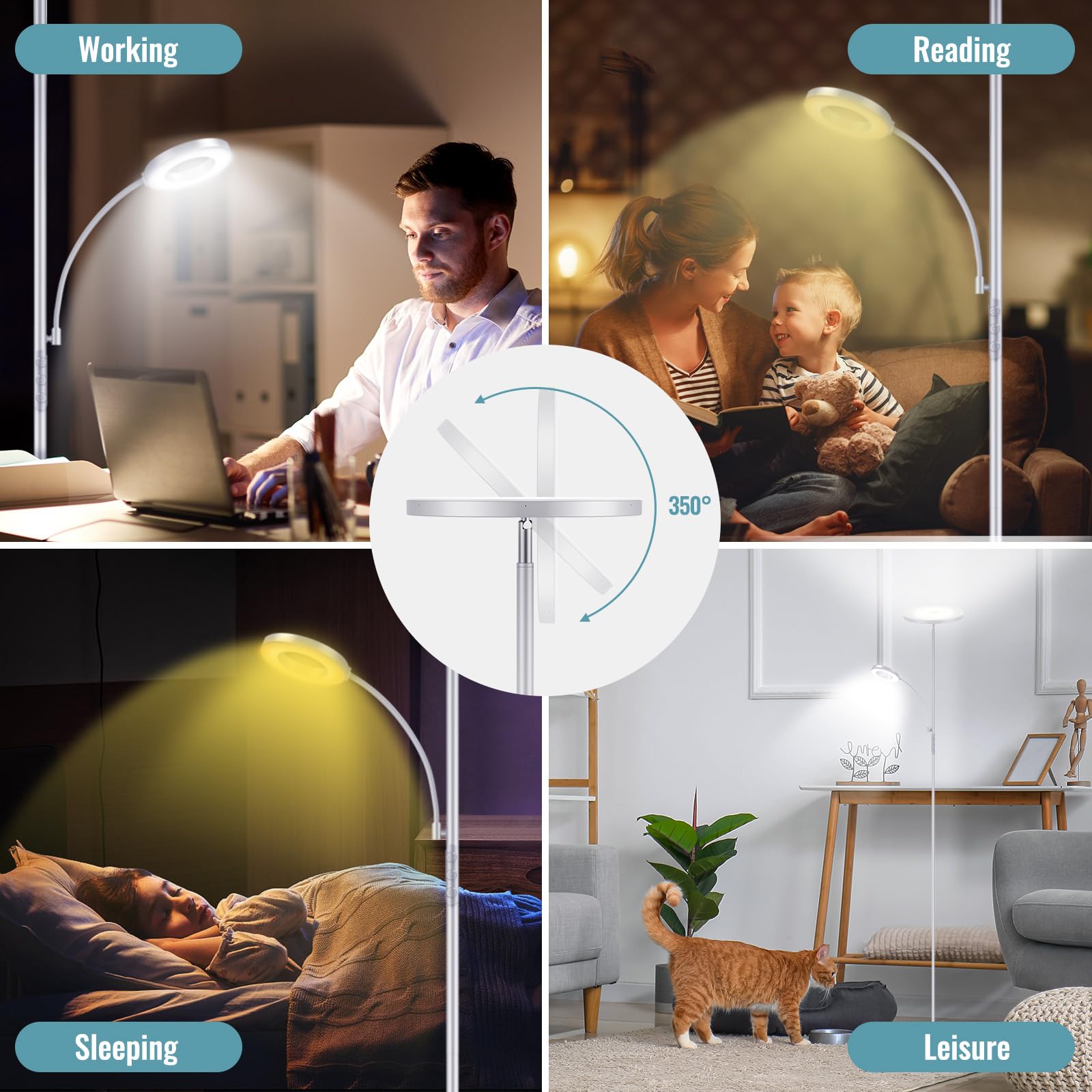 marctronic Silver Gray Floor Lamp, 42W LED, 4000LM, Dimmable with Remote & Touch Control, Model MTUS-FL42E-RM02-Grey