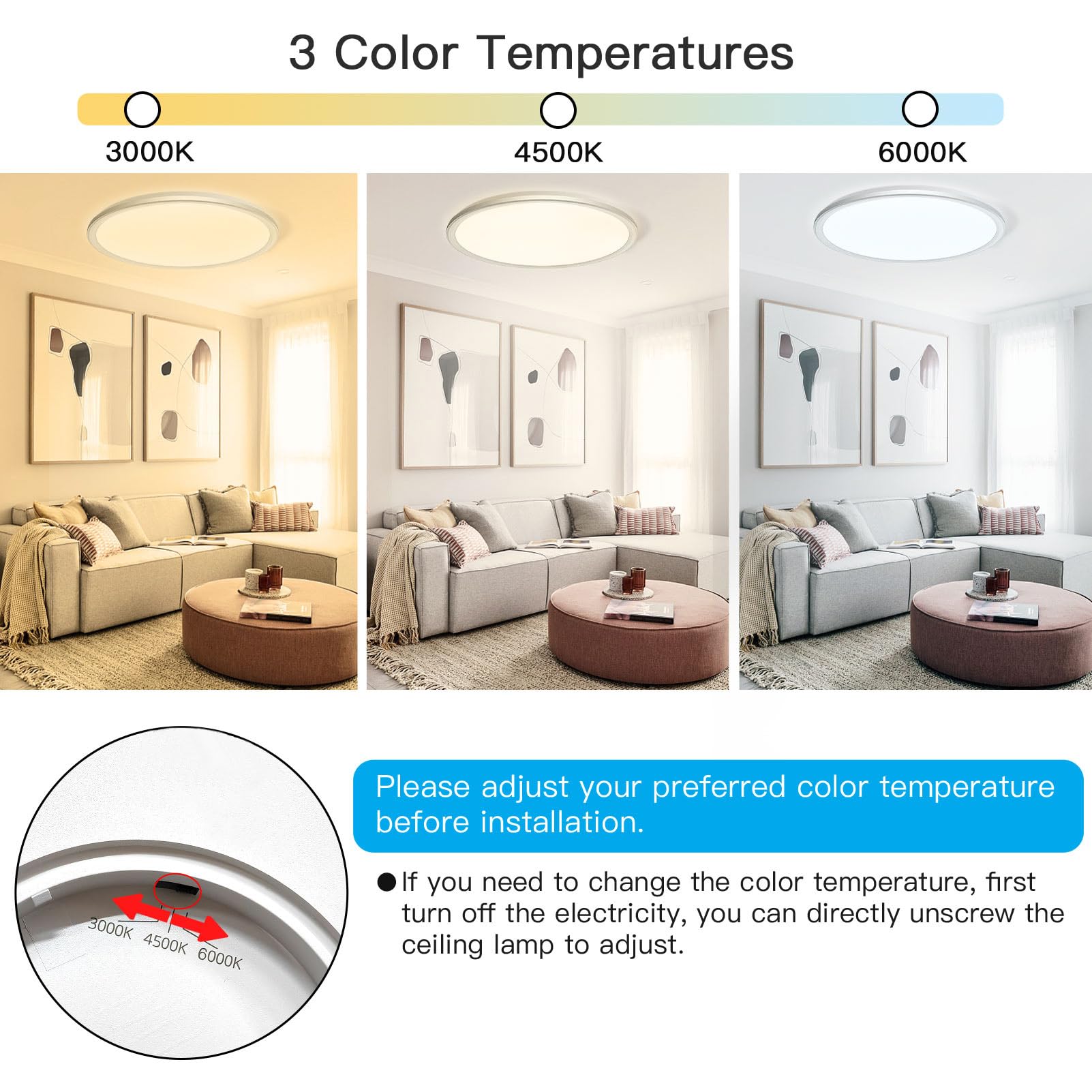 12 Inch Etl Flush Mount Ceiling Light, Dimmable Brightness, 28W 3200Lm Super Bright And Slim Ic Ceiling Light Fixture, 3000K/450