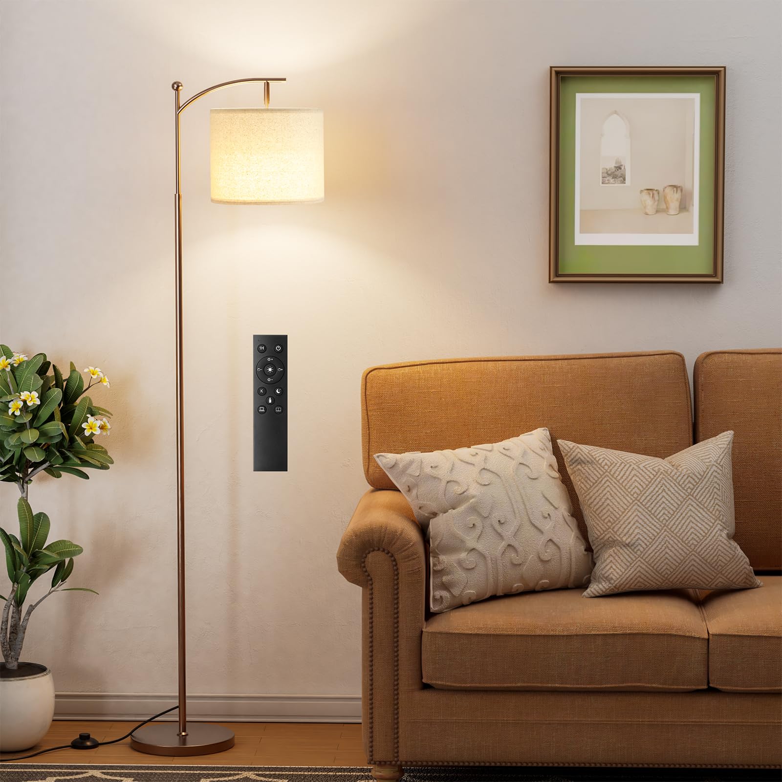 60'' Floor Lamps with Remote Control & Bulb, Colors Temperature & Brightness Adjustable, Deep Beige Shade & Brown Pole