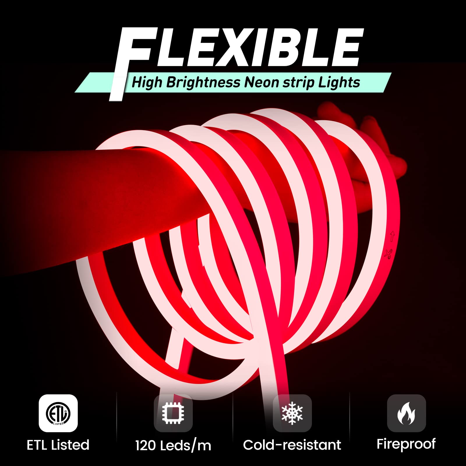 Gzbtech Flexible Led Neon Rope Lights 16.4Ft Ac 110-120V Waterproof Strip Light  120Leds/M Cuttable Connectable Neon Lighting For Indoor Outdoor Home Decor/Commercial Building Use-Red 5M