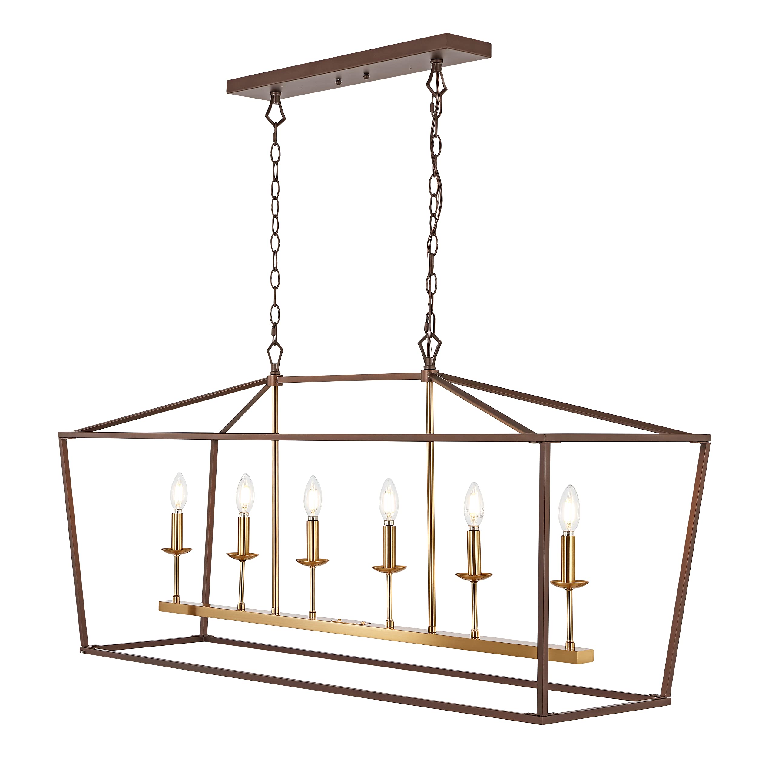 Jonathan Y 49 6 Light Linear Pendant, Metal, Oil Rubbed Bronze/Brass Gold, Model Jyl7439D, Ideal For Dining Room, Kitchen, Foyer