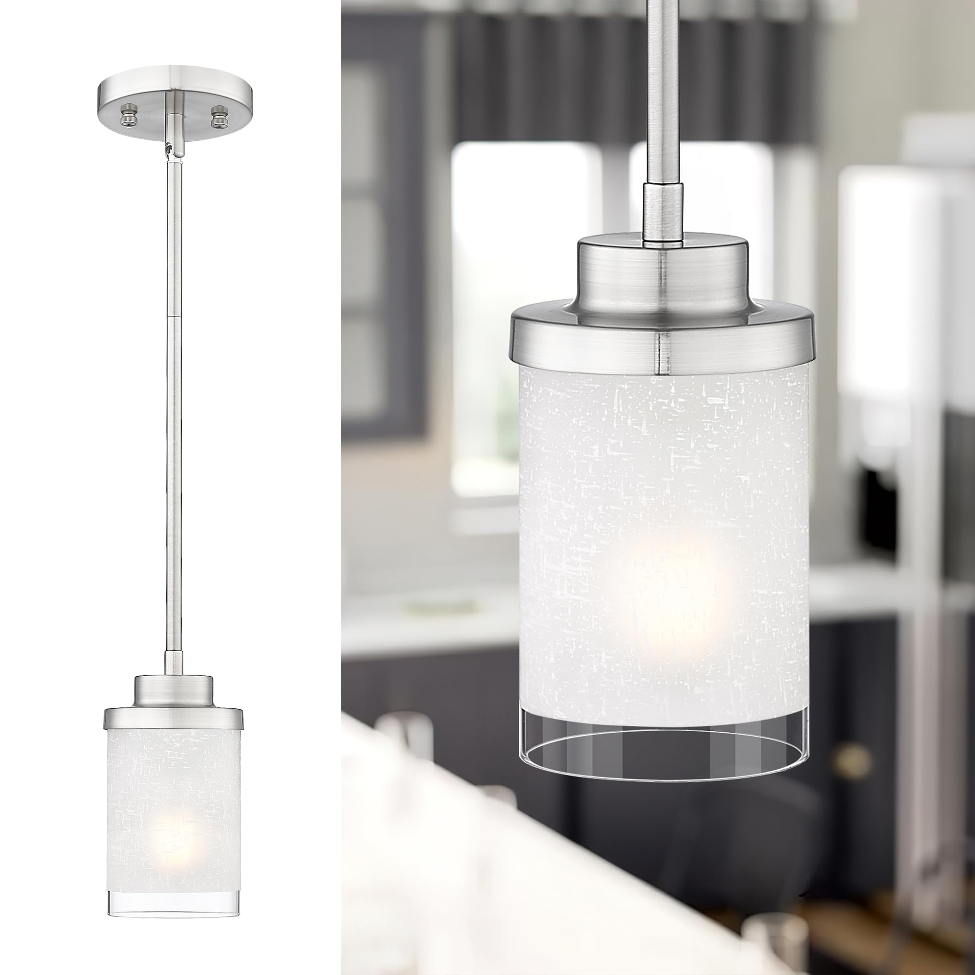 TENGXIN Modern Pendant Light for Kitchen Island, Brushed Nickel Hanging Ceiling Light Fixture,Farmhouse Pendant Lighting for Din