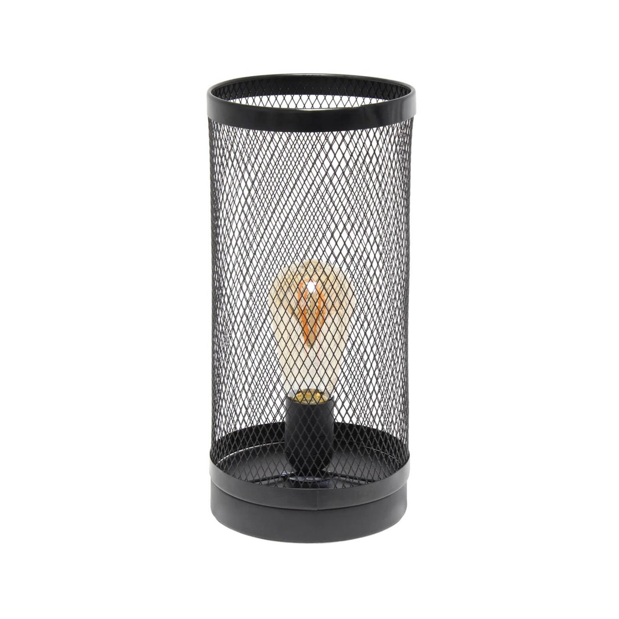 Simple Designs Black Mesh Cylindrical Steel Table Lamp, Model LT1075-BLK, Pack of 1