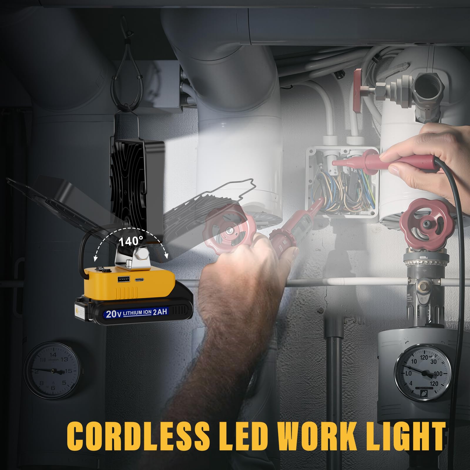 Ecarke 60W LED Work Light for DeWALT with 2Ah Battery, USB & Type C Charging, Cordless 20V Max Job Site Lighting