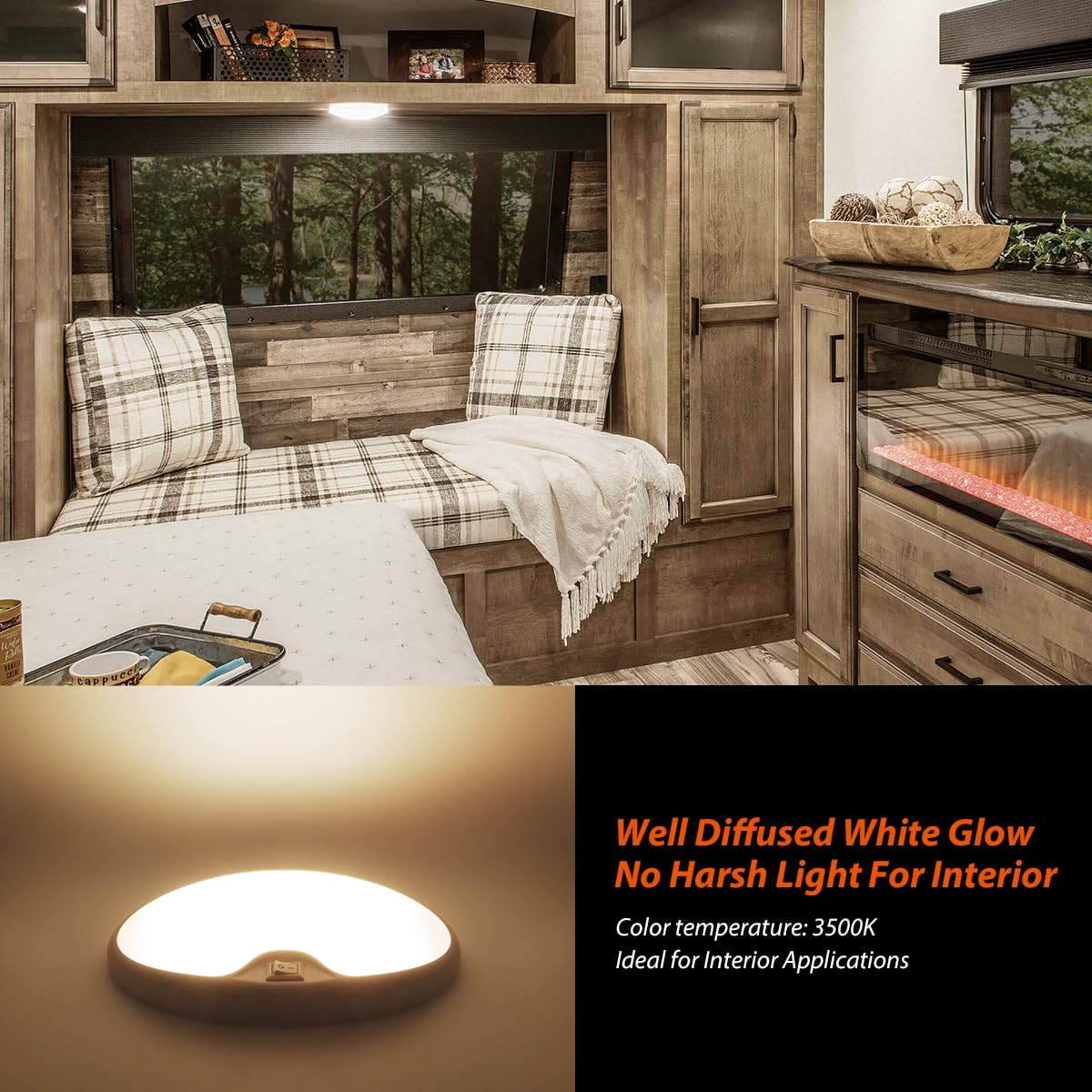 Dream Lighting 12V RV Interior LED Ceiling Light, 6" Oval, 4.5W, 3500K Soft White, Black Shell, Model 0016043CW-black