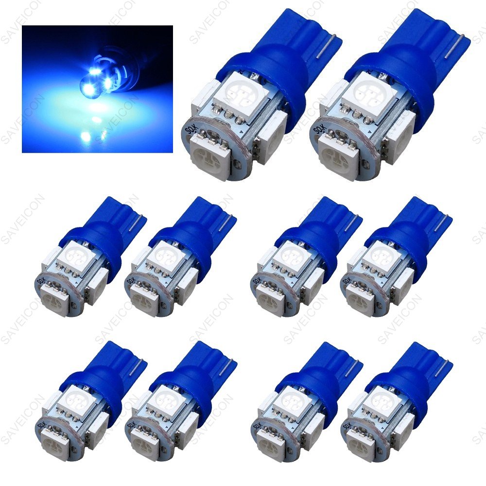 SAWE LED License Plate Dome Map Lights Bulbs, 5050 5-SMD, Pack of 10, Blue