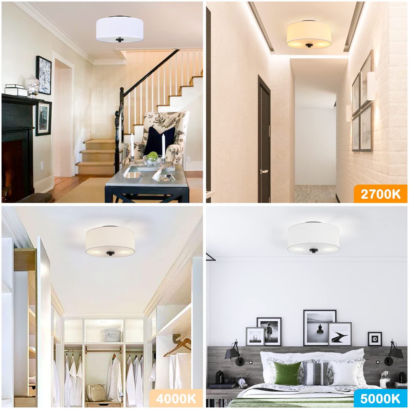 Lodstob 2-Light Flush Mount Ceiling Light Fixture, 12in White Fabric Shade, Model 737655774719