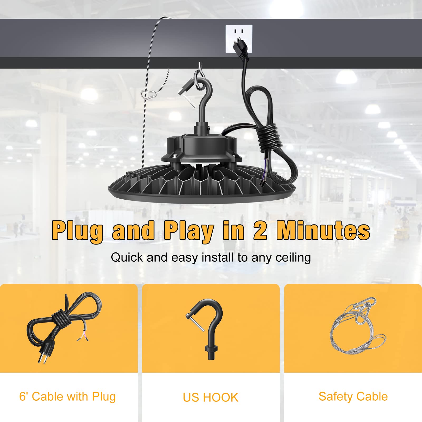 Jc-Lgl 150W Ufo Led High Bay Light 4 Pack, Ufo High Bay Lights 22,500Lm 5000K High Bay Led Shop Light, 5' Cable With Us Plug, Hanging Hook, Safe Rope, Etl Listed For Shop Warehouse Barn