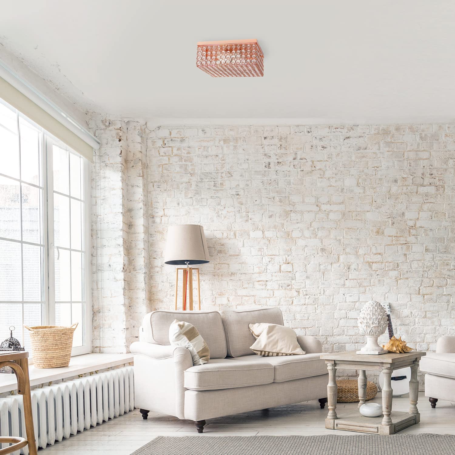 LALIA HOME Glam 2 Light Square Flush Mount, 12 Inch, Metal, Rose Gold, Model LHM-2004-RG