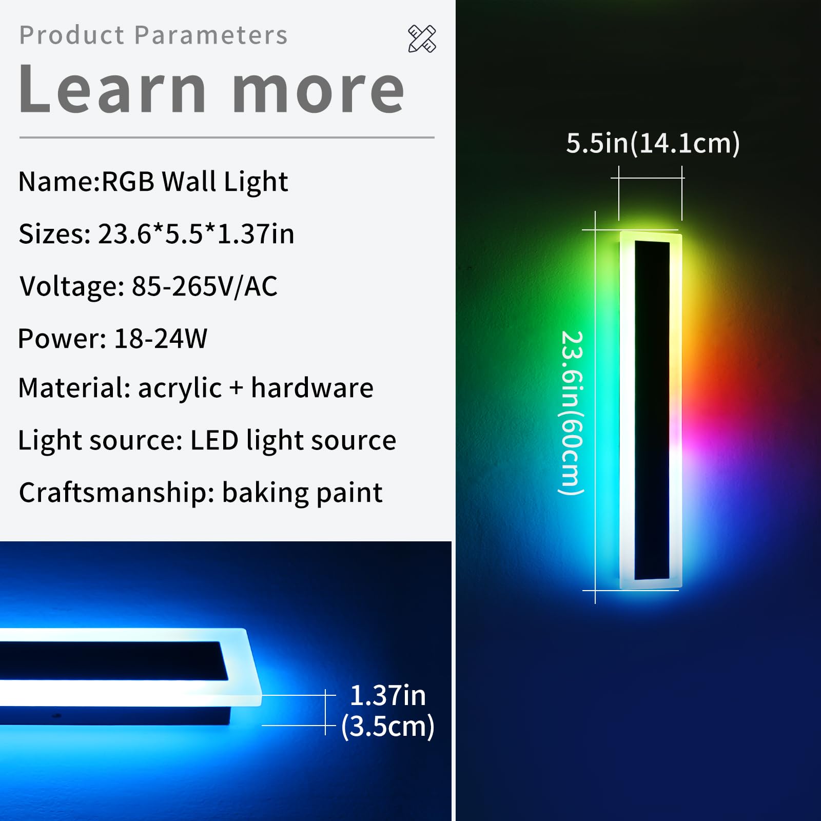 Widened 2 Pack Rgb Outdoor Wall Lights, 23.6Inch Long Dimmable Modern Led Wall Sconces, 10 Colors, 5 Modes, Ip65 Waterproof Blac