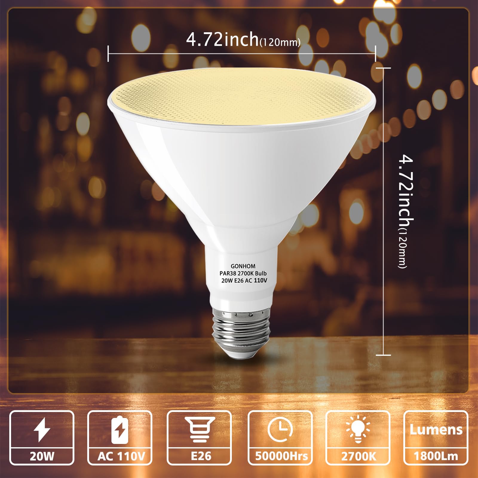 Gonhom Par38 Led Flood Light Bulbs Outdoor 6 Pack, Dimmable Soft White 2700K, 20W Replace Up To 200W, 1800Lm, E26 Base Outdoor F