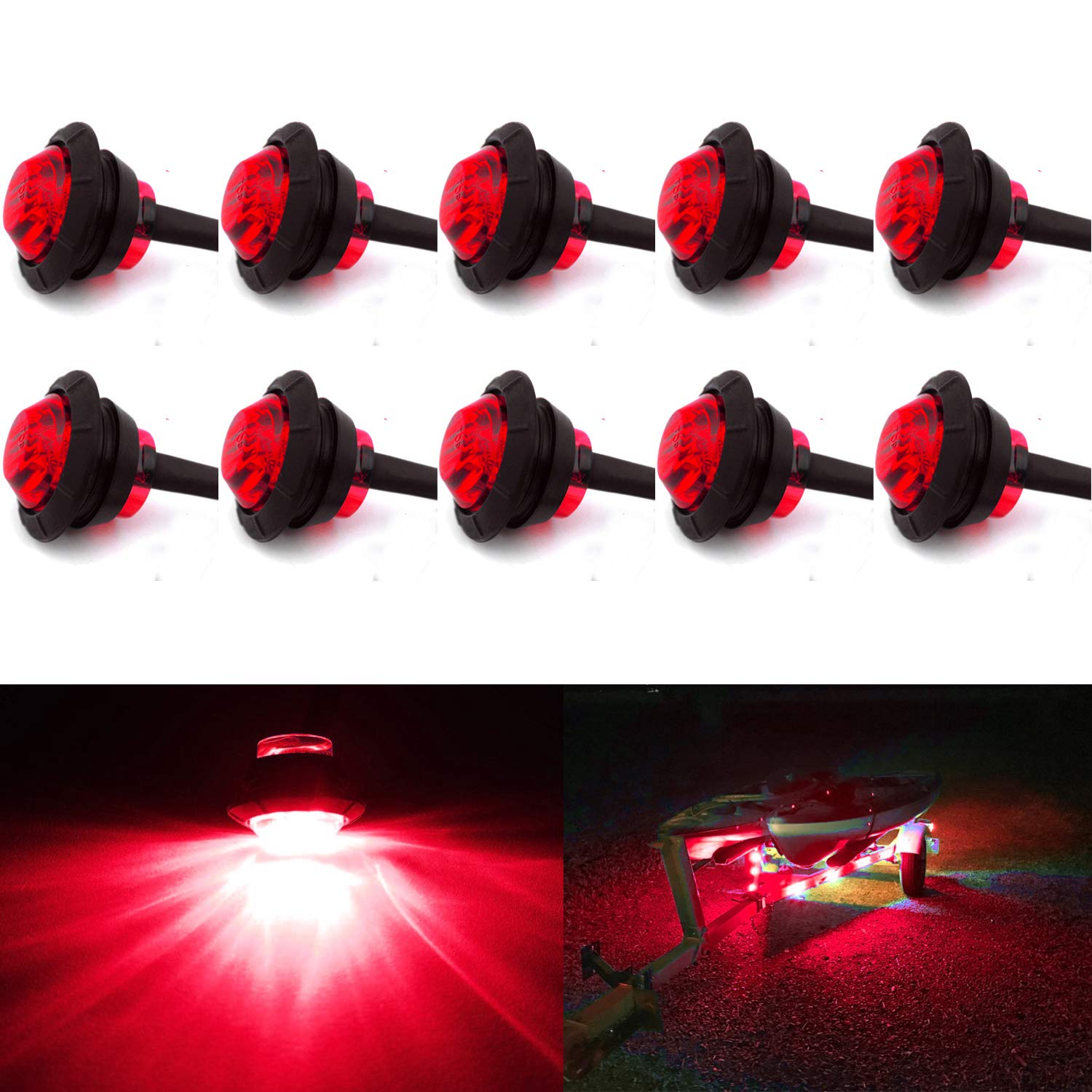 KEING 10 Pack LED Underwater Lights, 12V Marine Boat Lighting, Red Deck Courtesy & Navigation Lights