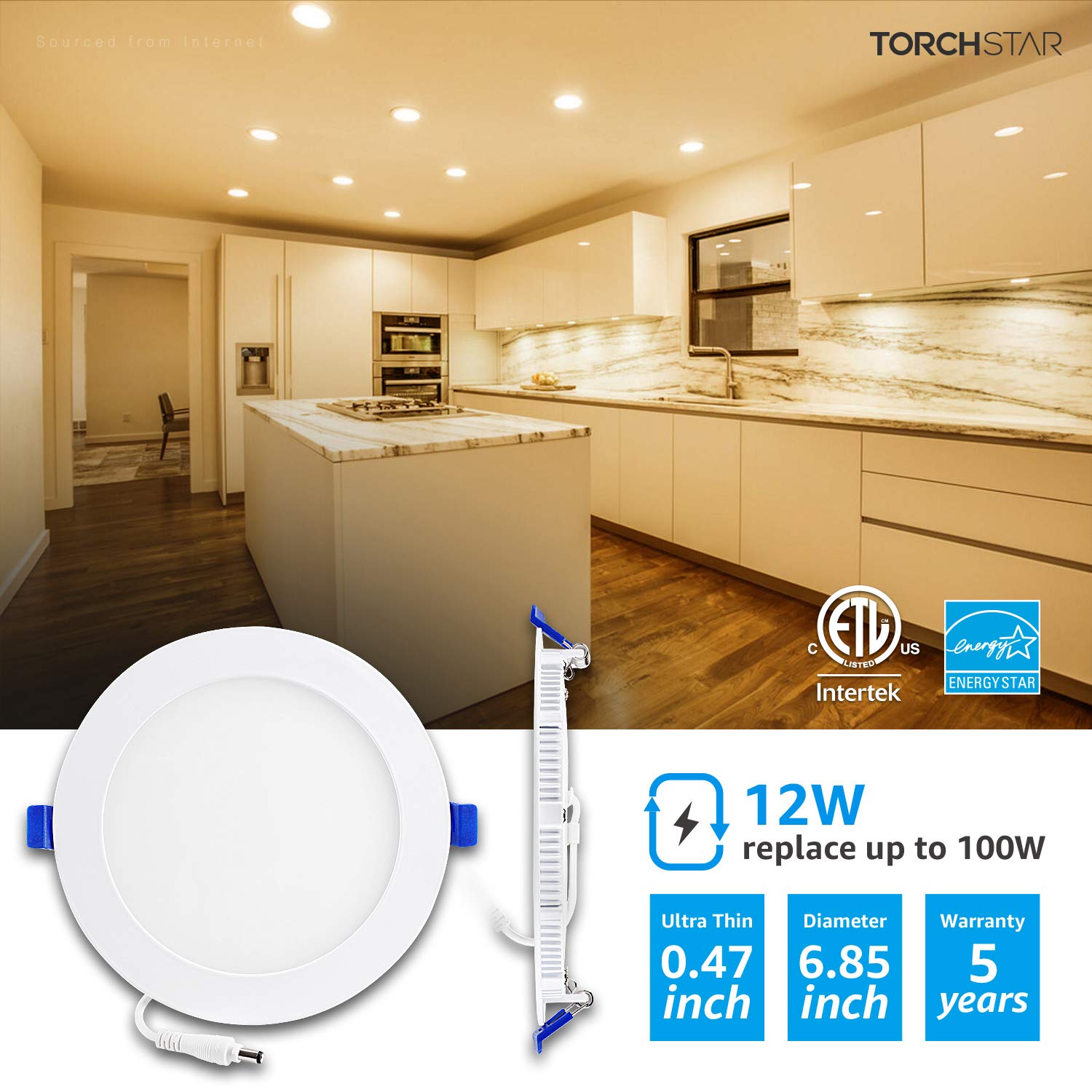 Torchstar 6 Inch Slim Recessed Lighting With Junction Box, Basic Series Ultra Thin Led Recessed Light 2700K Soft White, 12W Dimmable Led Downlight, Etl & Energy Star, Pack Of 6