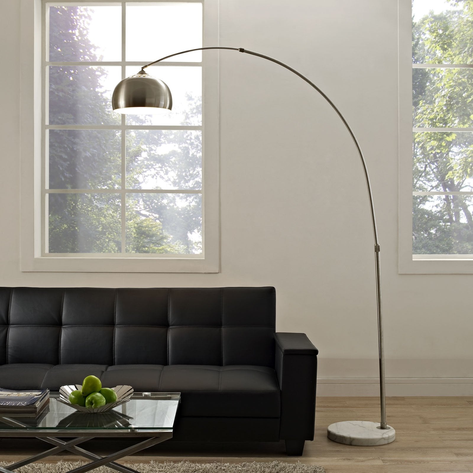Modway Arco Style Lamp - Stainless Steel, White Round Marble Base, Model EEI-124-WHI-P