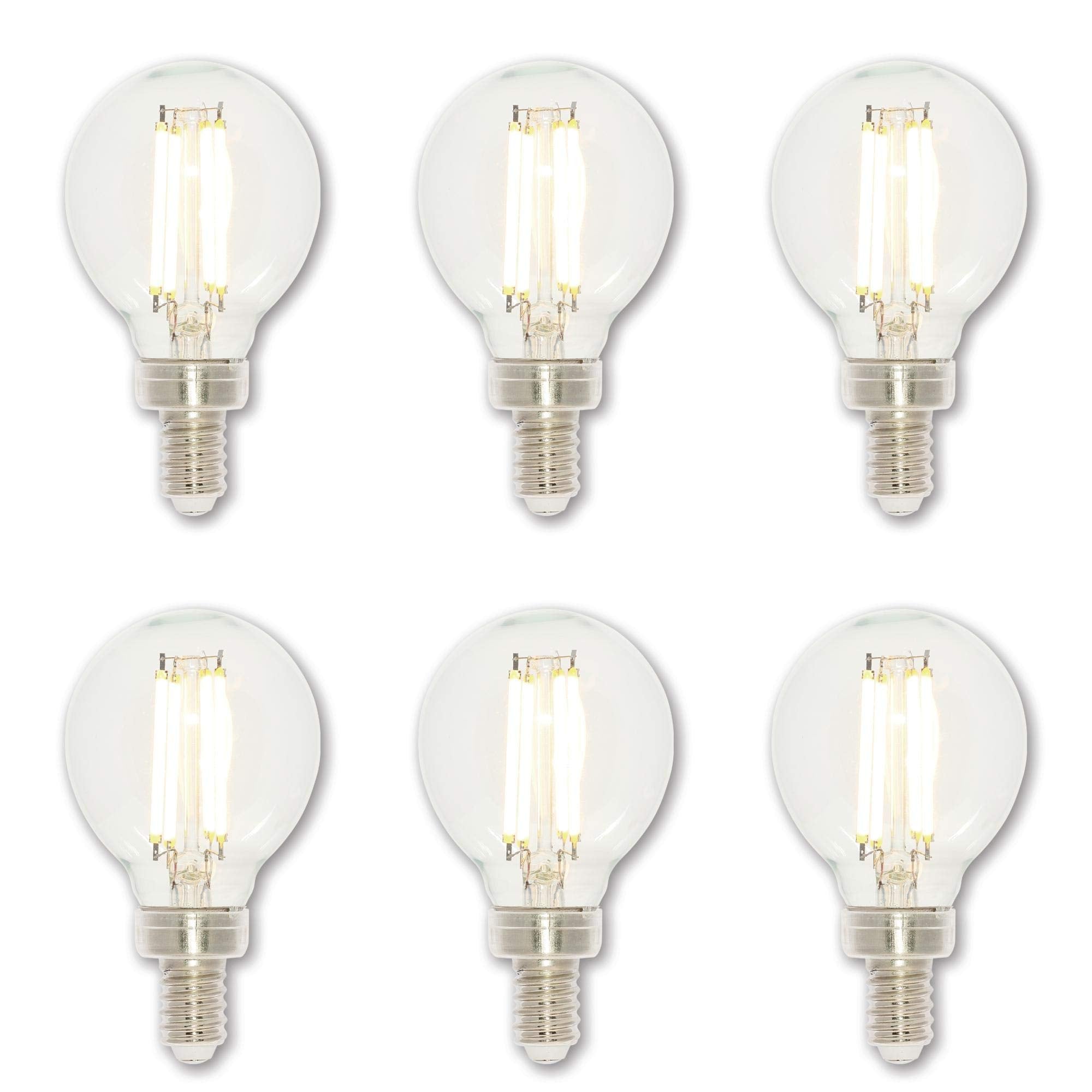 Westinghouse 5024220 4.5 Watt (60 Watt Equivalent) G16-1/2 Dimmable Clear Filament LED Light Bulb, Candelabra Base, 6-Pack