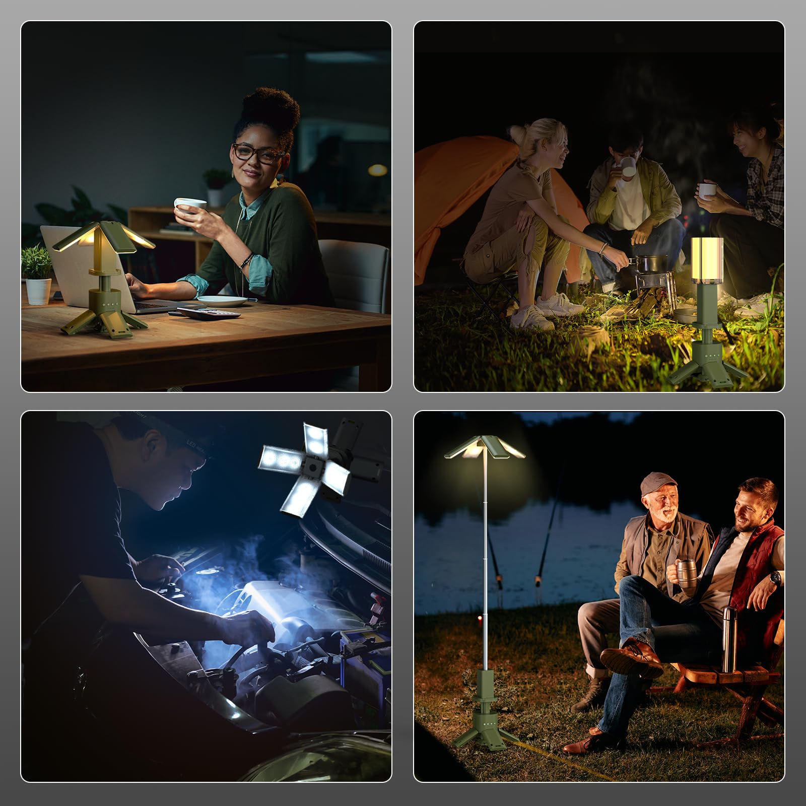 Clemas Telescopic Camping Lights 6000LM Rechargeable Magnetic Lantern Green Z2 Model IPX5 Waterproof Cordless Dimmable