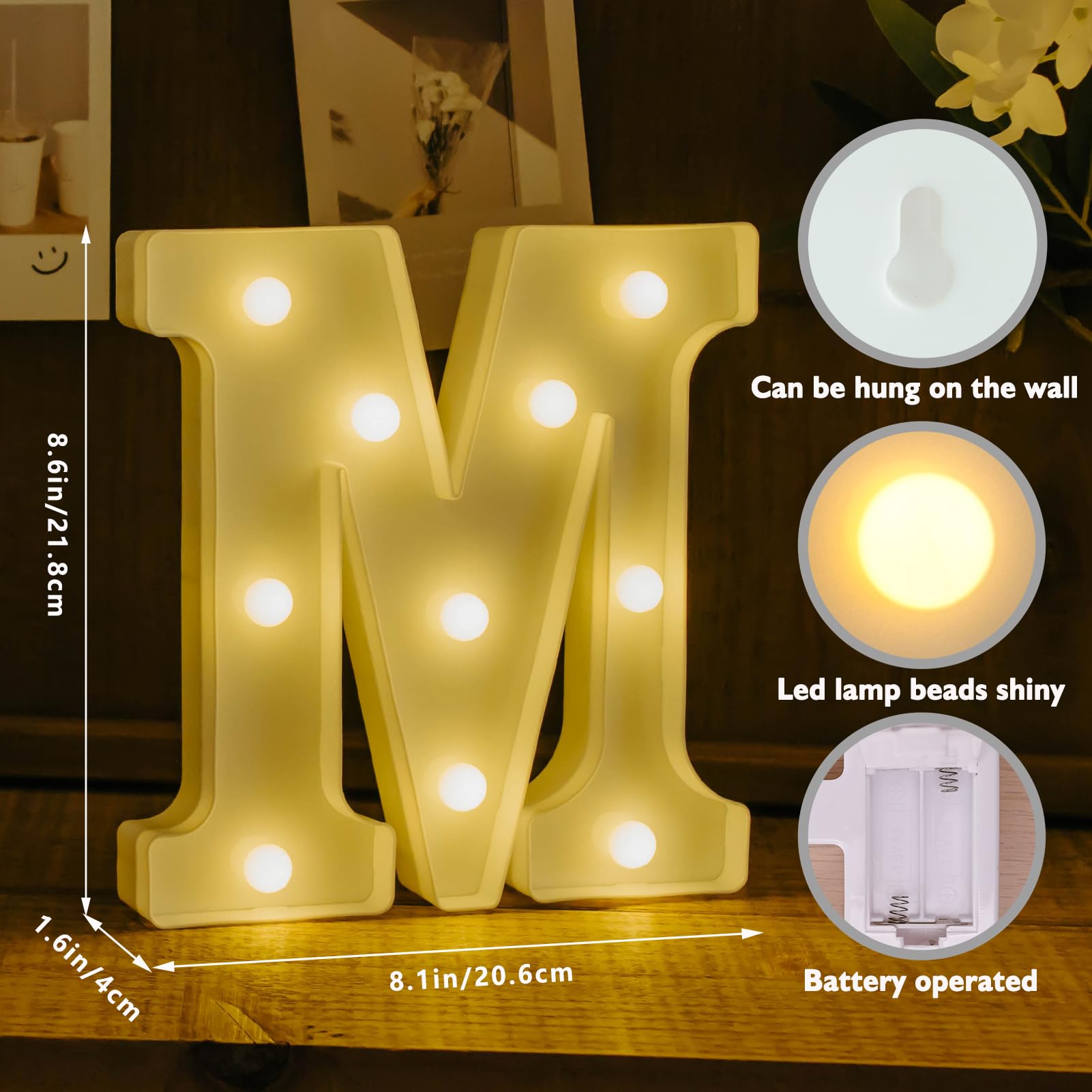 Ifdgctk Light Up Letters  Led Letters Lights 26 Alphabet  Decorative Lighted Letters  Battery Powered Led Marquee Light Up Letters For Party  Bar  Night Light  Home Decor(Letter M)