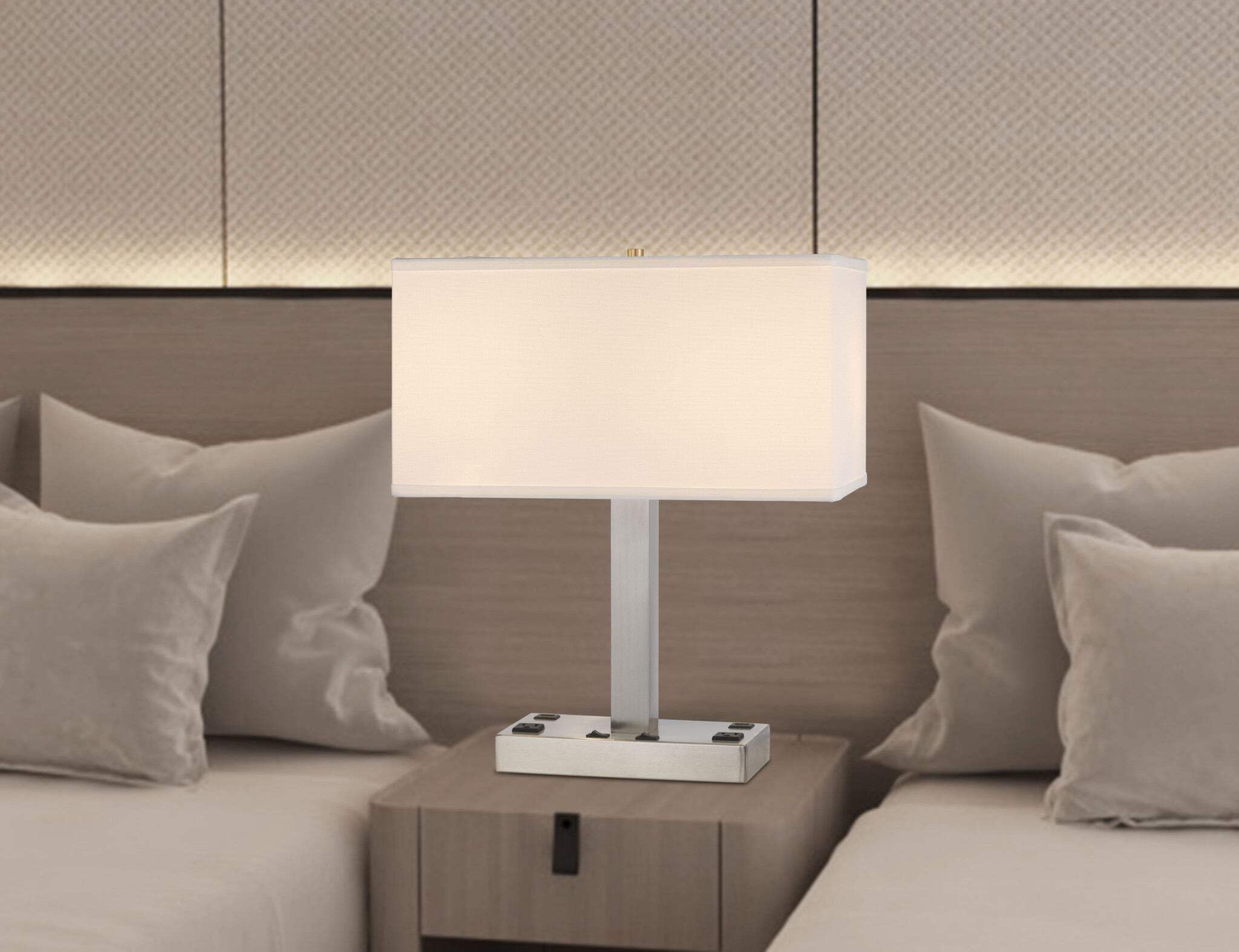 Homeroots 21 In. Nickel Metal Desk Lamp With Usb And White Rectangle Shade, Model 524760