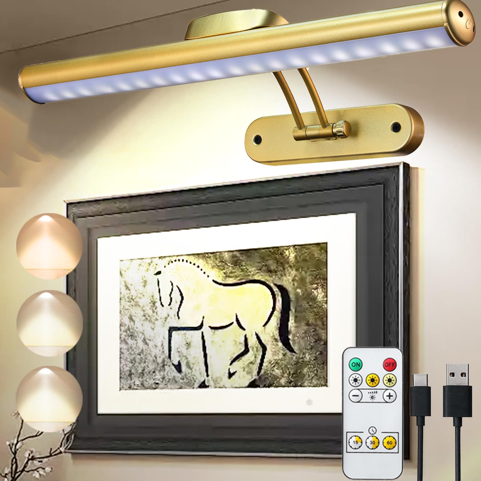 MIOBLUE Rechargeable Picture Light with Remote, Wireless Battery Art Display Light with Remote Control, Dimmable/Timer Off Paint