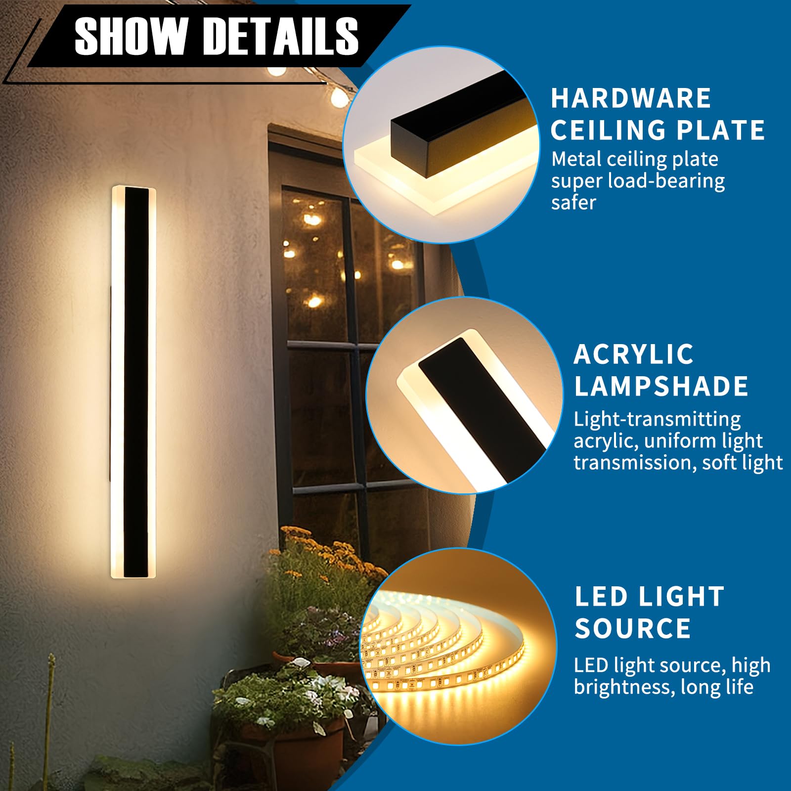 Daoseolo 2 Pack 31.4Inch Modern Outdoor Led Wall Sconce, Dimmable 3000K-6000K With Remote Control, Ip65 Waterproof Black Aluminium Long Exterior Wall Light Fixture For Porch, Patio, Garage, Yard