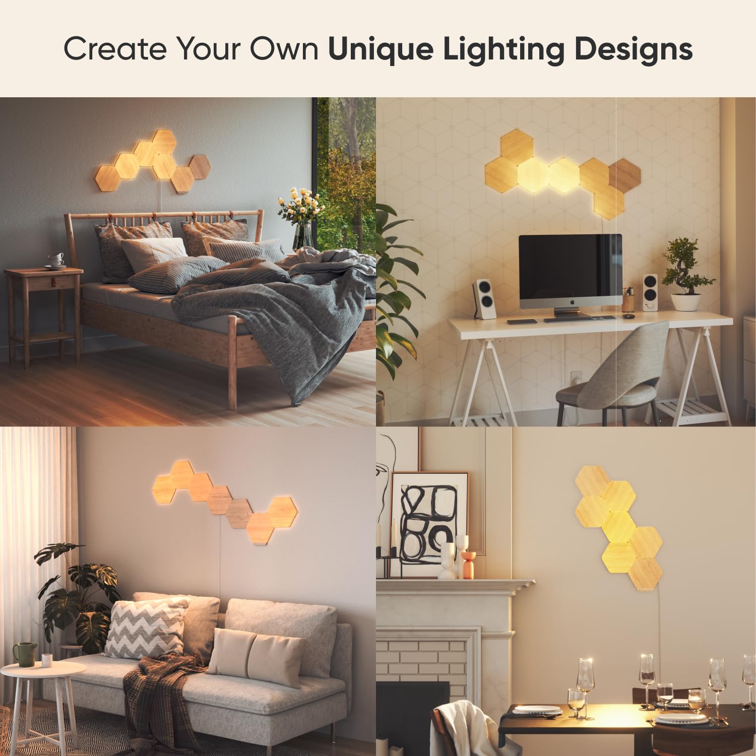 Nanoleaf Elements Wood Look Hexagons WiFi and Thread Smart LED Dimmable Home Decor Wall Lights Smarter Kit (13 Light Panels)