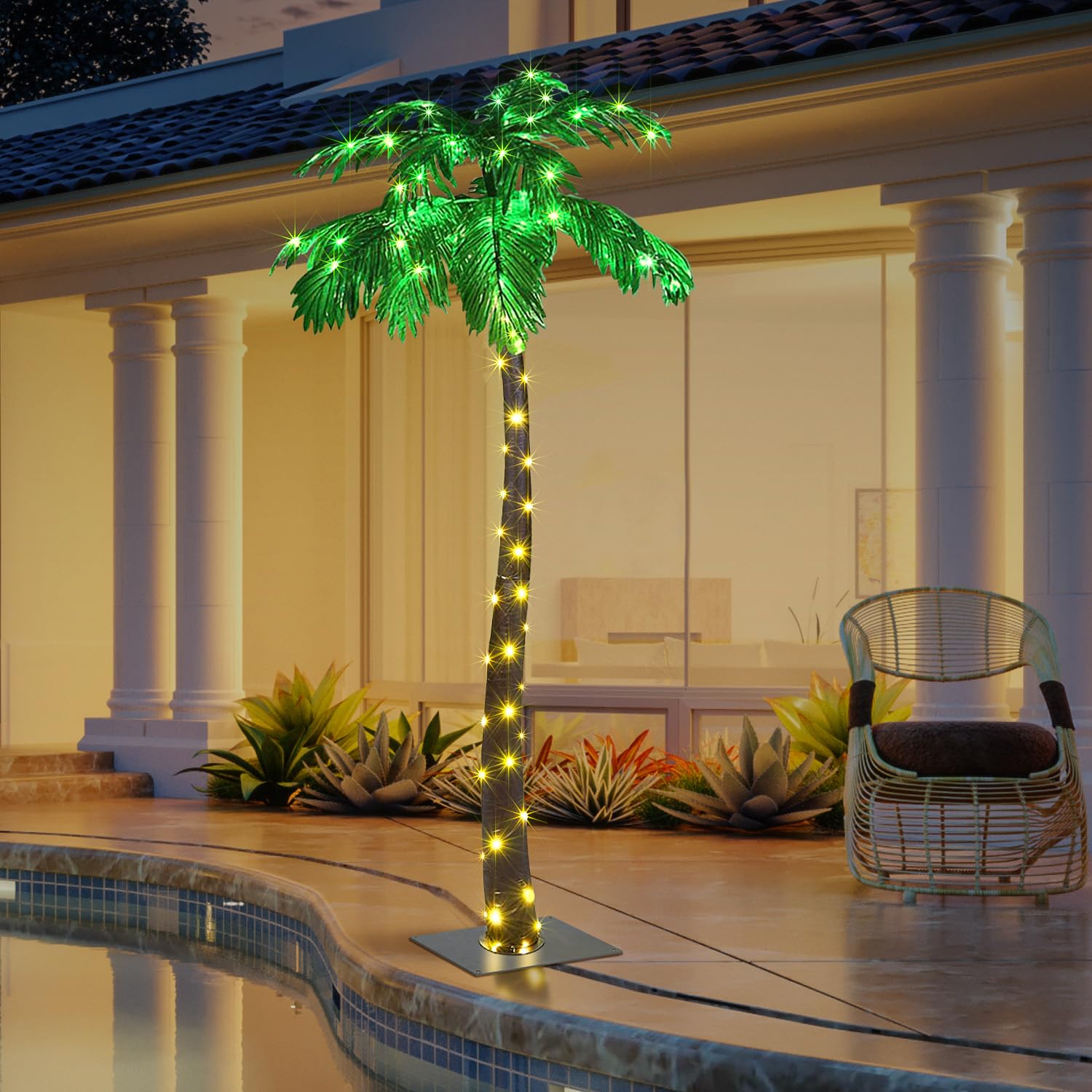 Lightshare 5Ft Artificial Lighted Palm Tree, 56Led Lights, Decoration For Home,Party, Christmas, Nativity, Outside Patio